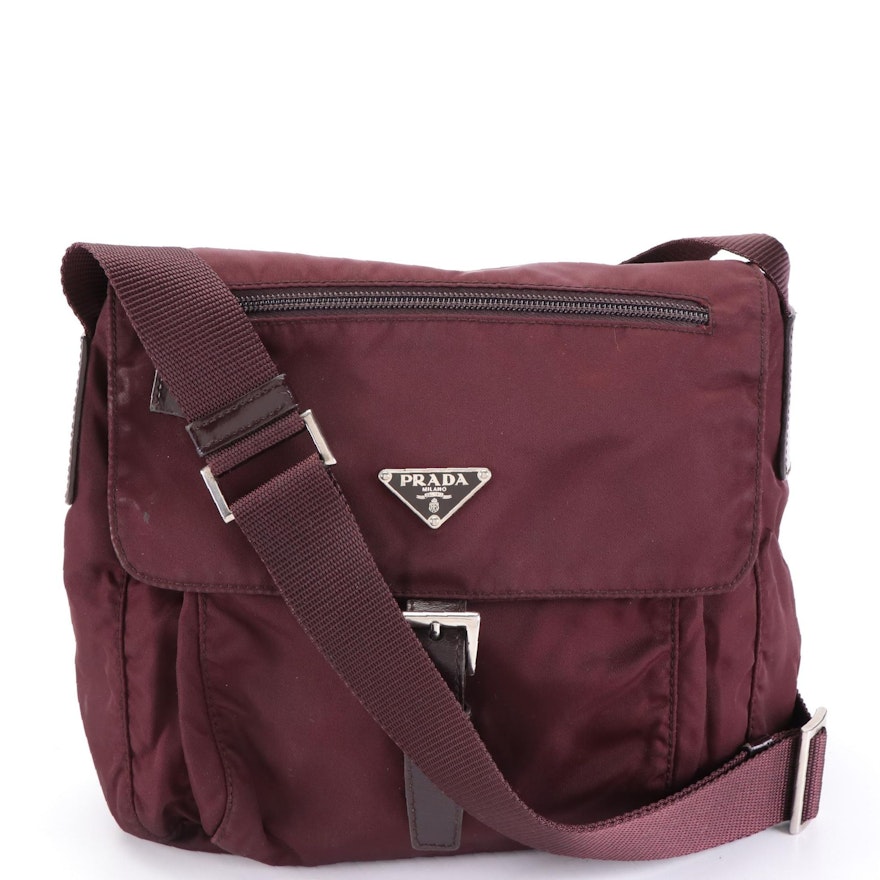 Prada Small Crossbody Bag in Wine Nylon Gabardine and Leather