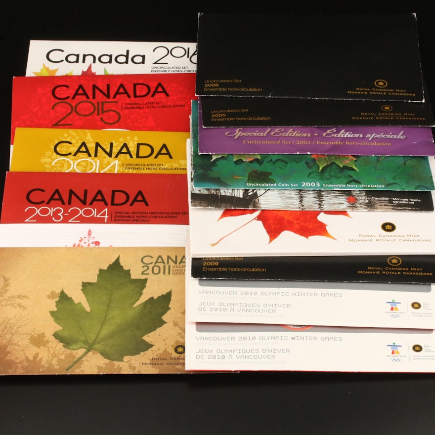 Fifteen Different Canadian Uncirculated Mint Sets