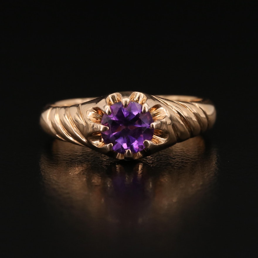 18K Amethyst Ring with Fluted Shoulders