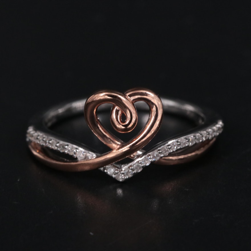 Sterling Diamond Heart Crossover Ring
