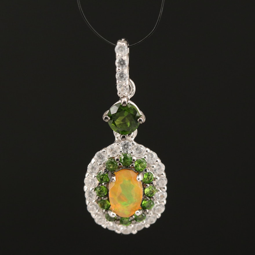Sterling Opal, Zircon and Diopside Pendant