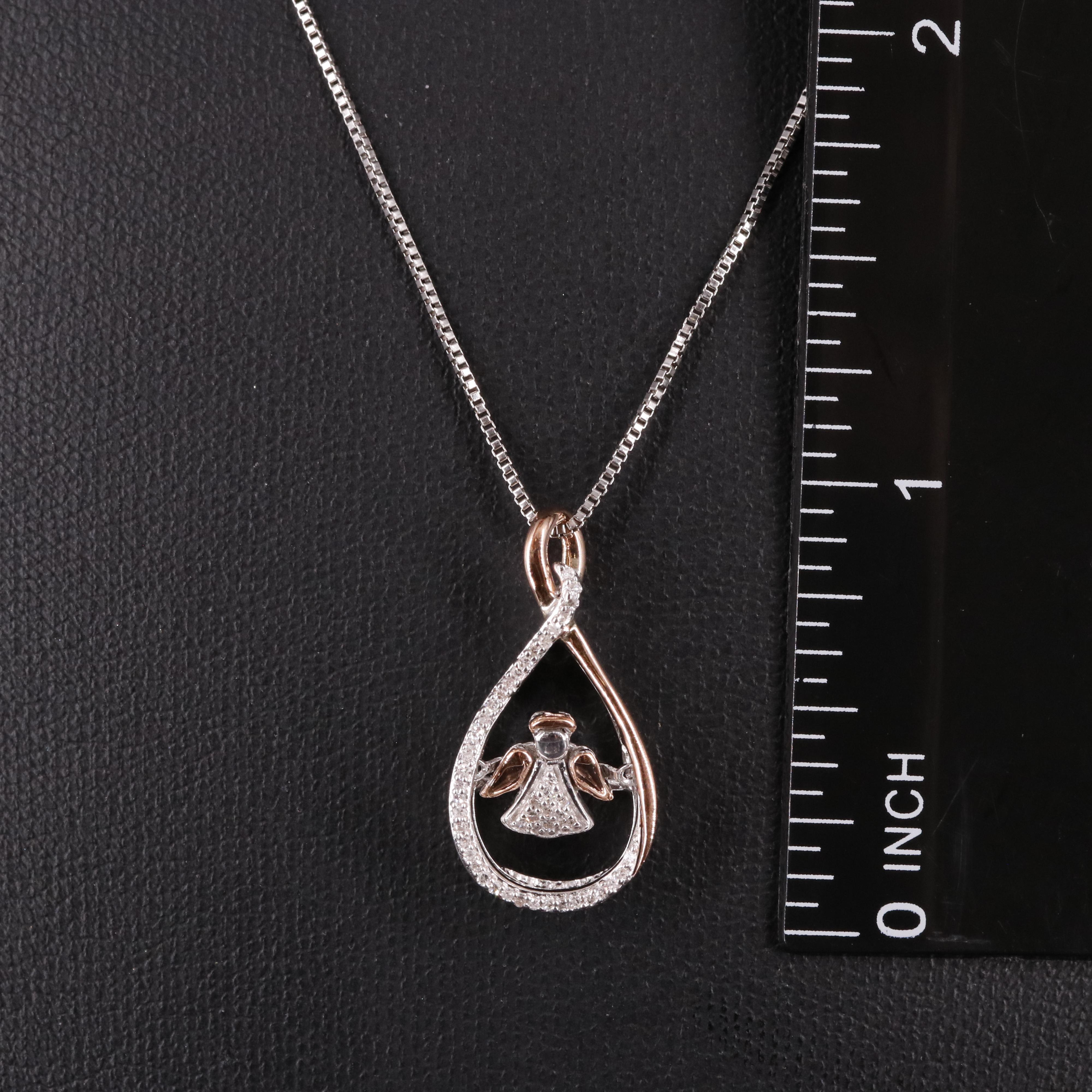 Sterling Silver Diamond Angel Pendant Necklace