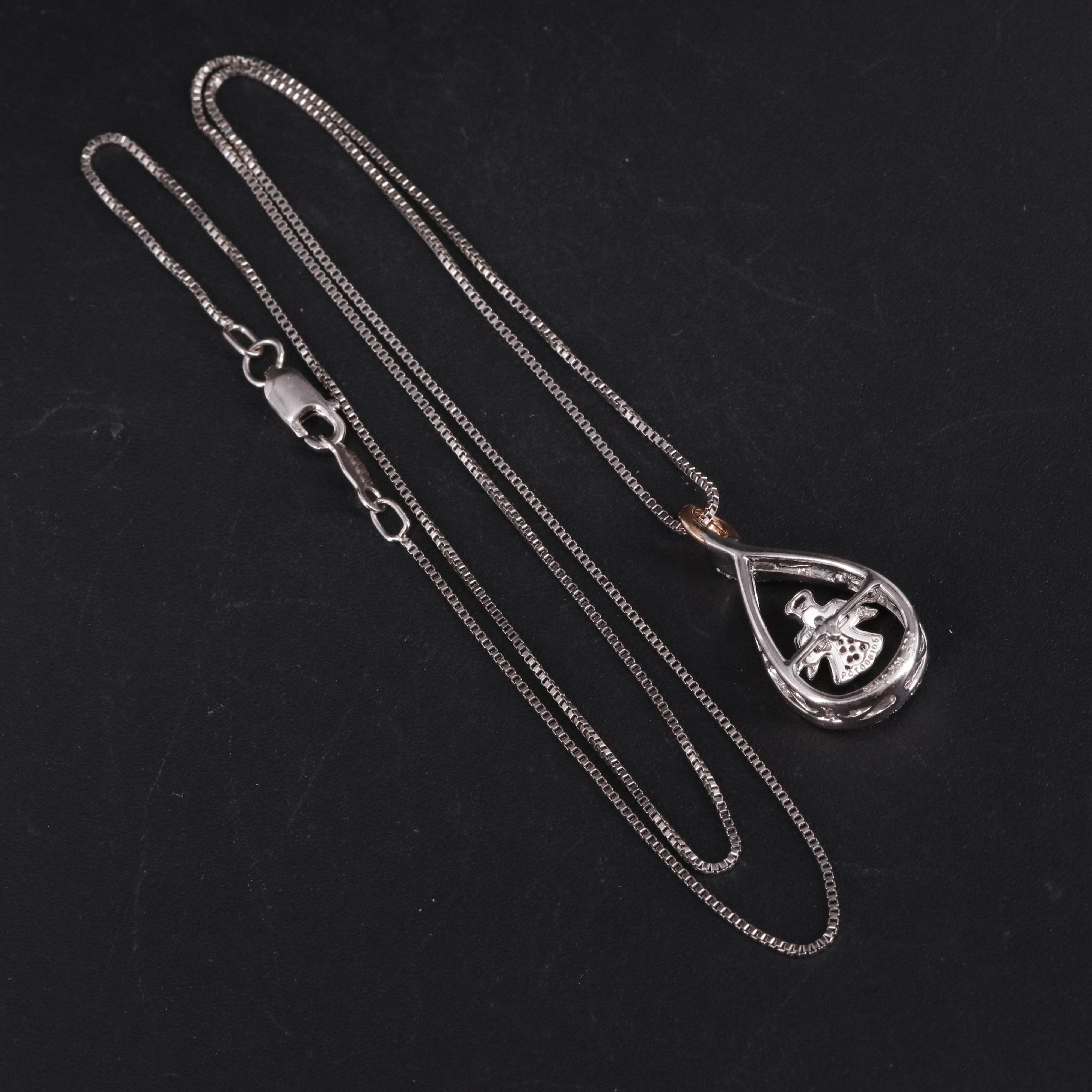 Sterling Silver Diamond Angel Pendant Necklace