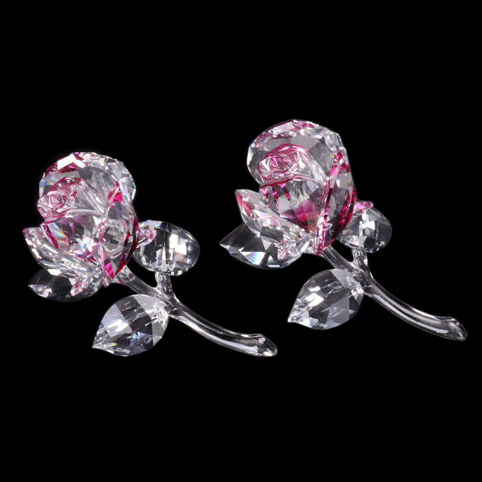 Pair of Swarovski Crystal Rose Figurines