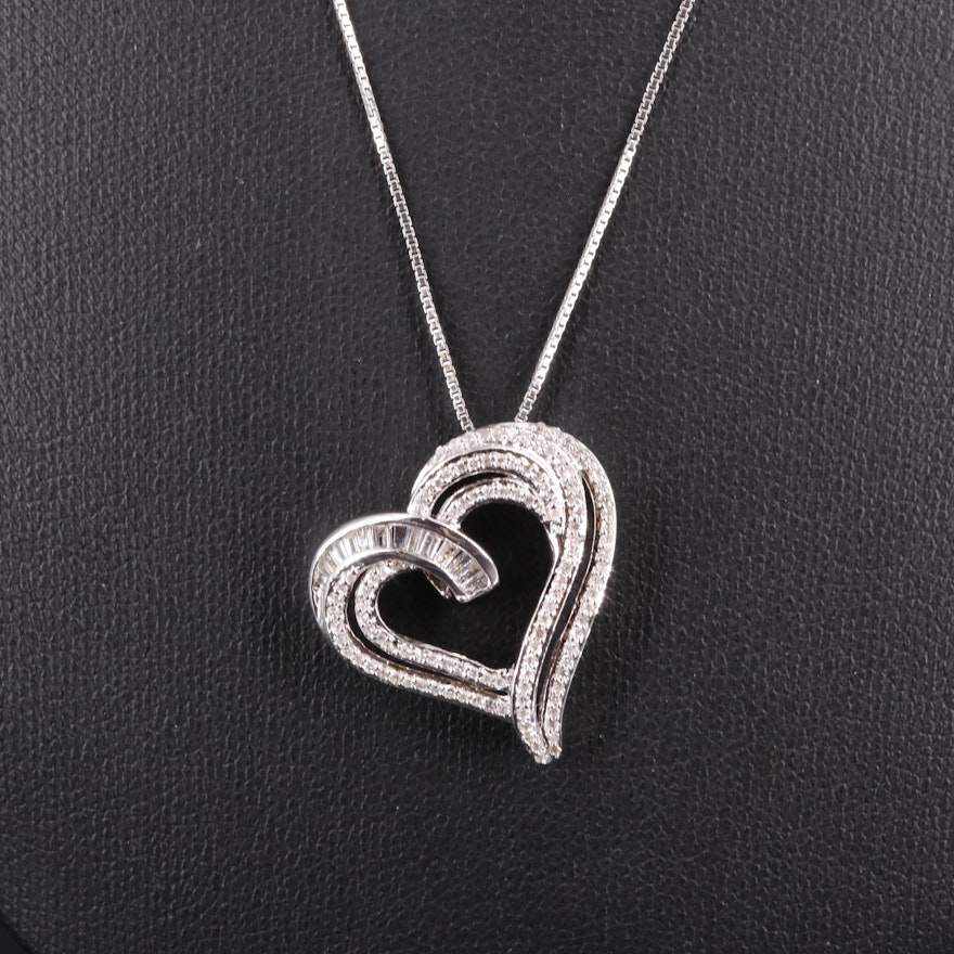 Sterling Silver Diamond Heart Pendant Necklace