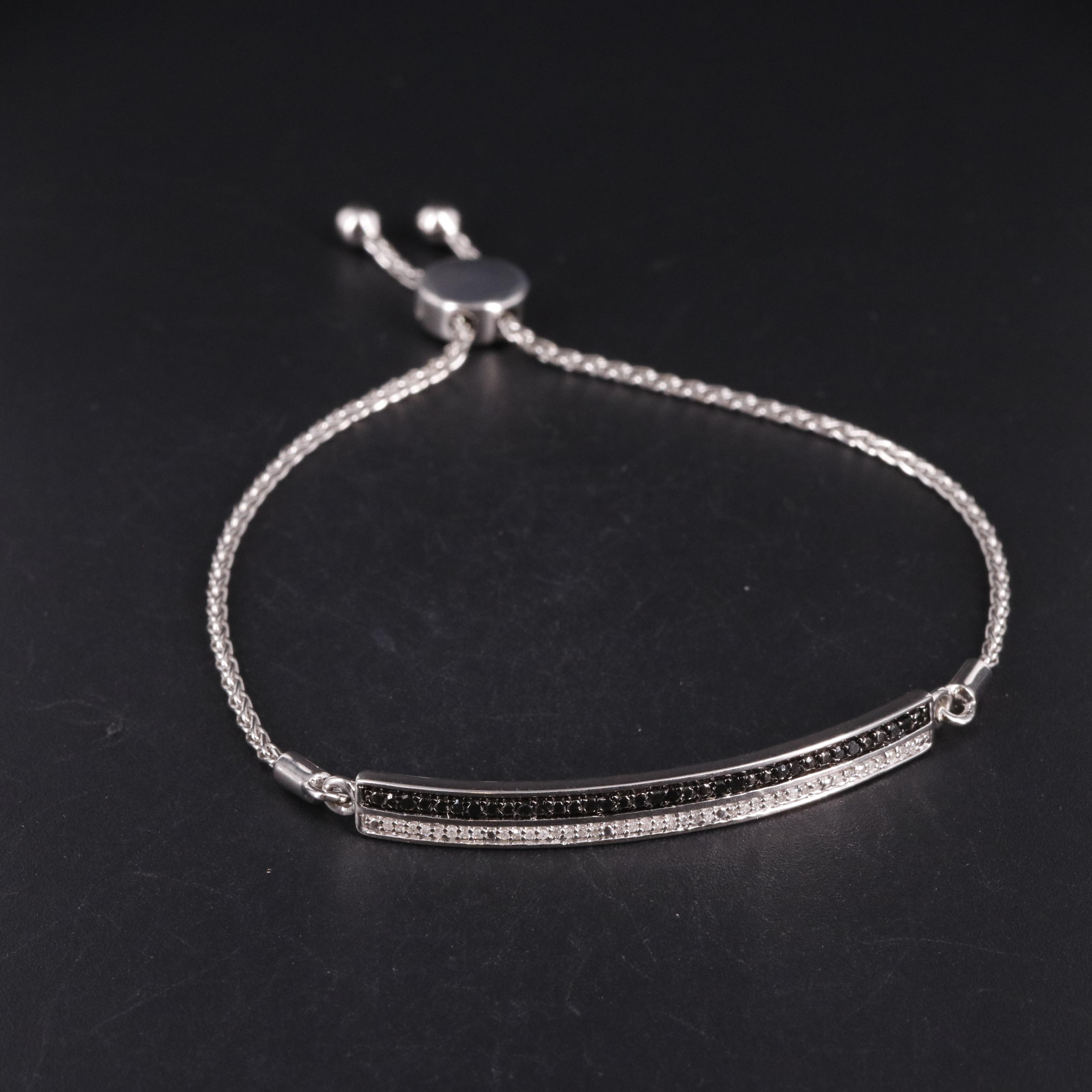 Sterling Diamond Bar Bolo Bracelet