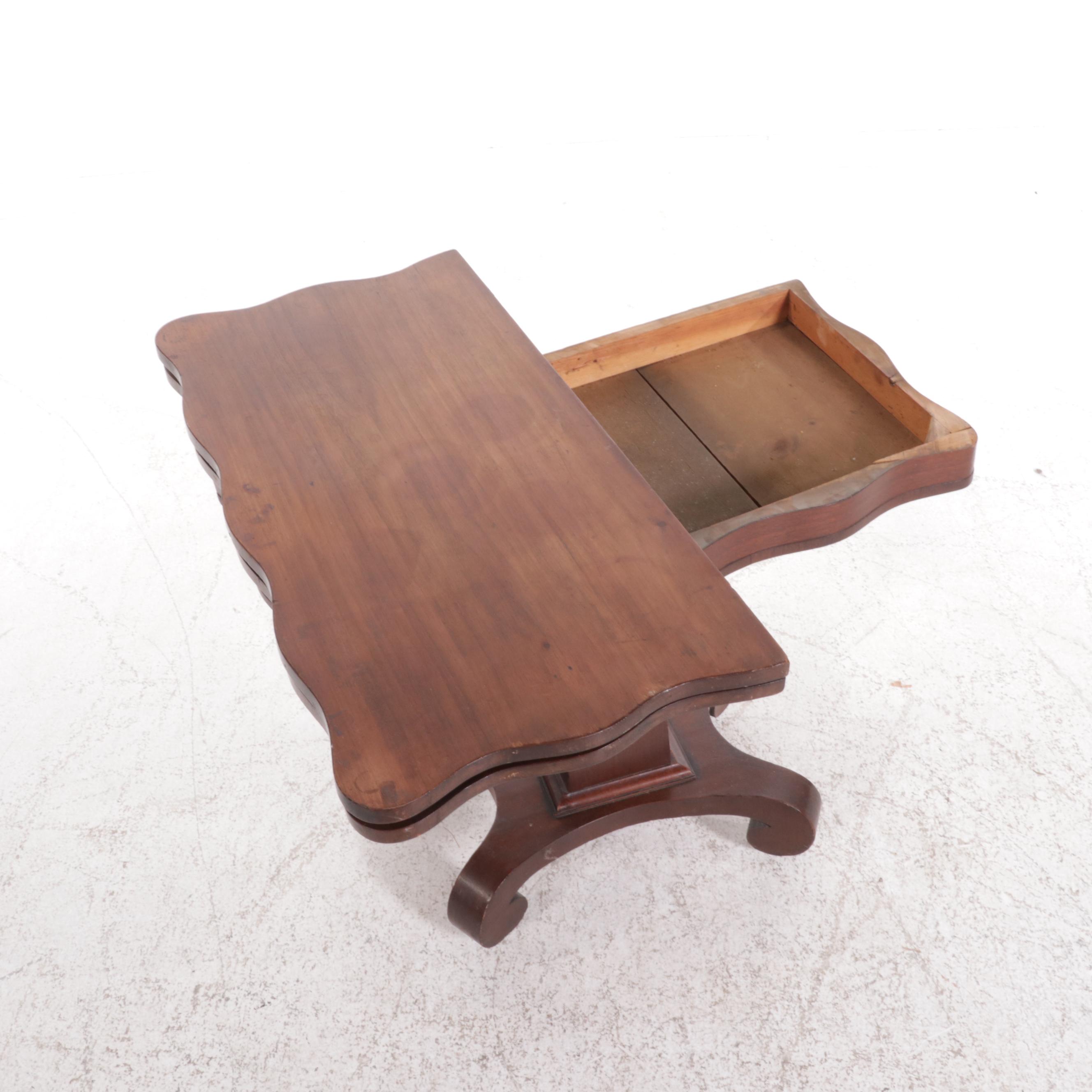 American Empire Walnut Flip-Top Games Table, Mid-19th Century