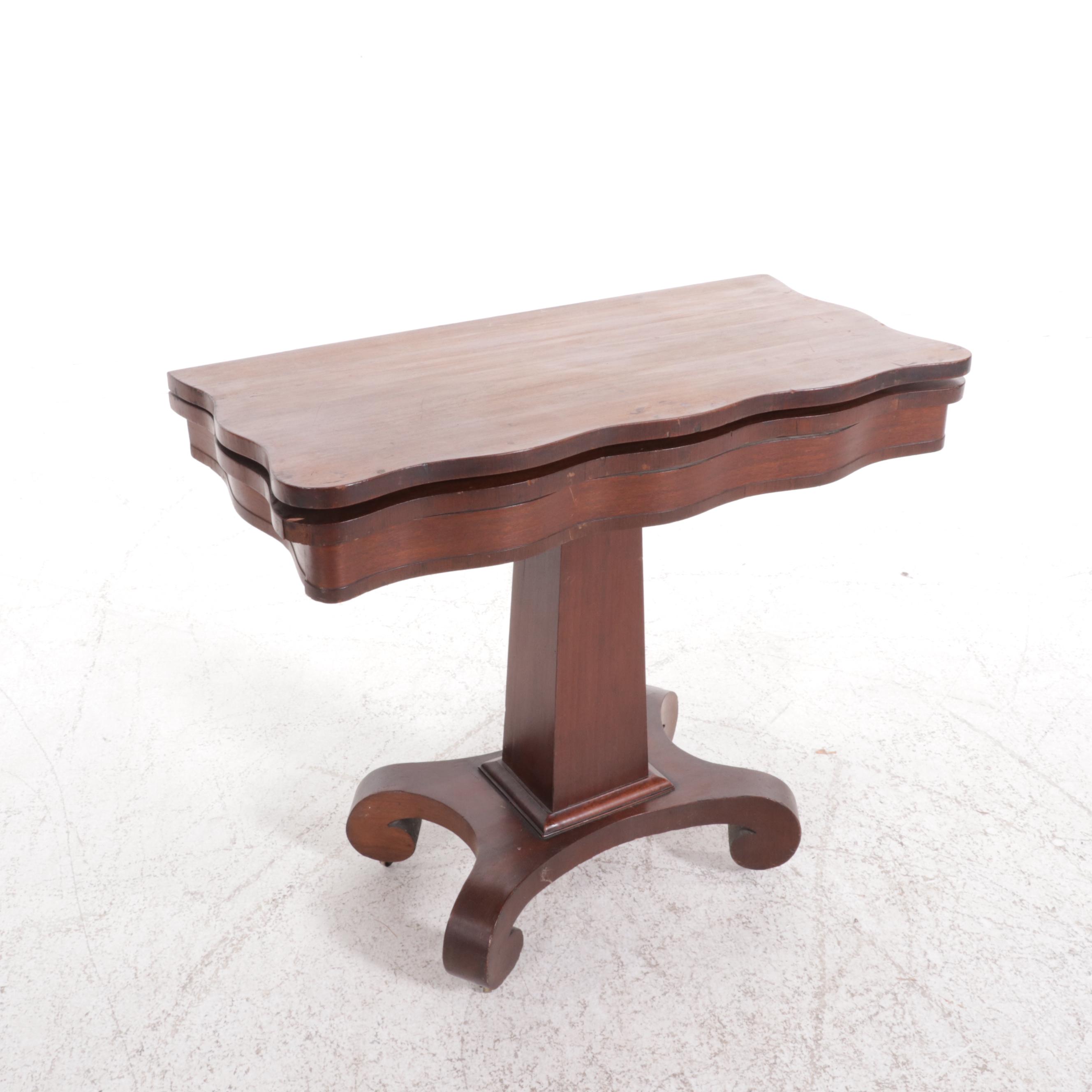 American Empire Walnut Flip-Top Games Table, Mid-19th Century