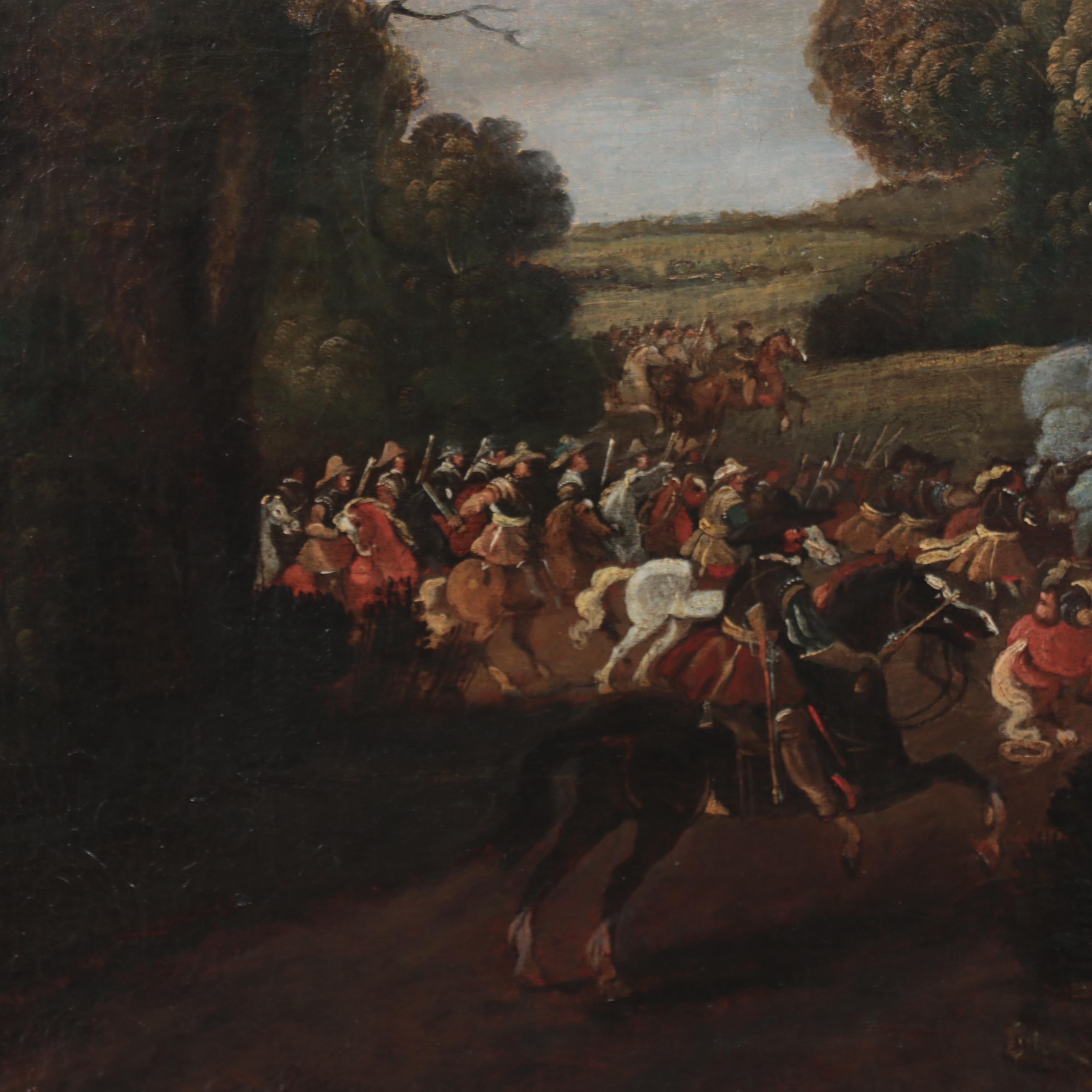 Continental Oil Painting of Battle Scene