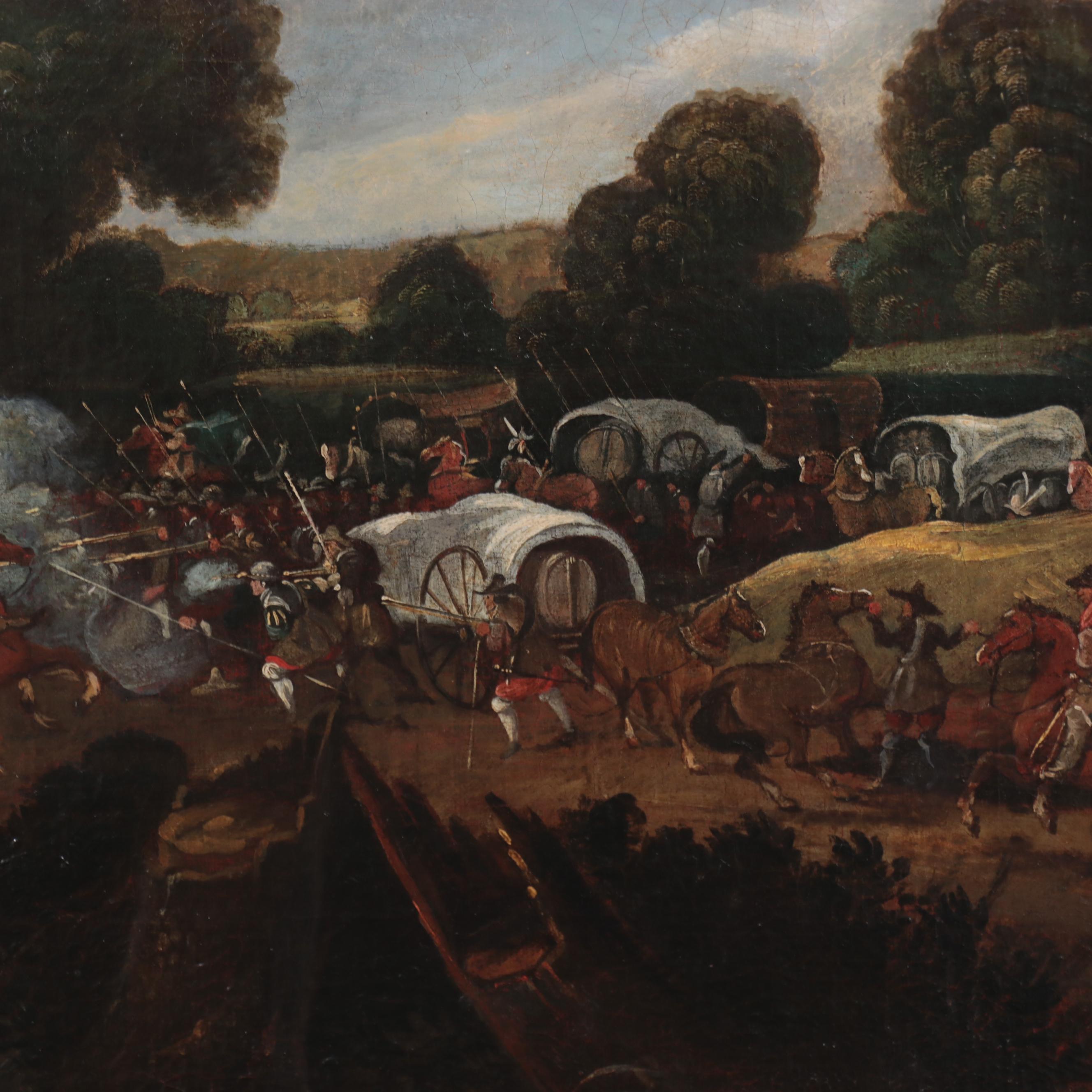 Continental Oil Painting of Battle Scene