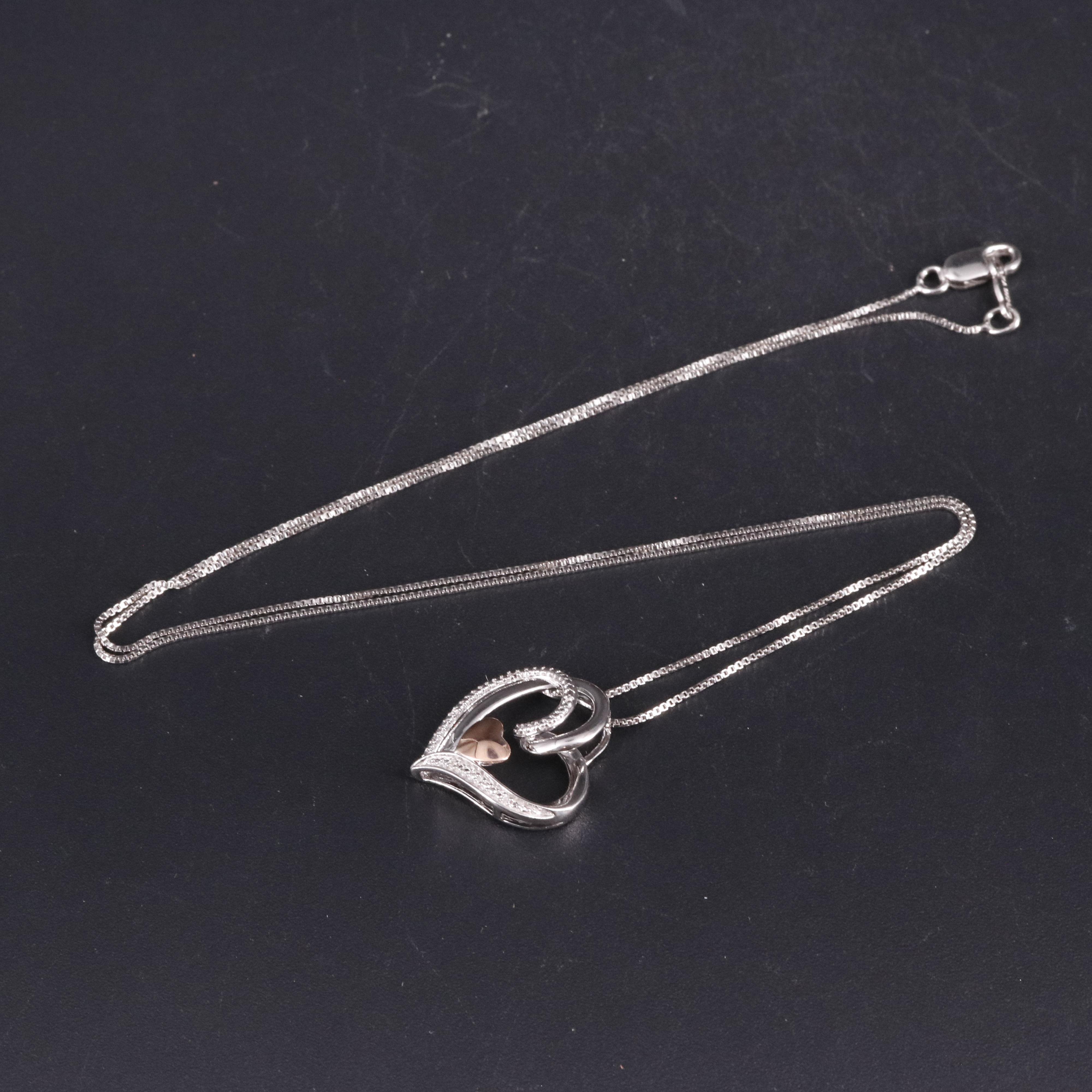 Sterling Diamond Heart Pendant Necklace with 10K Gold Accent