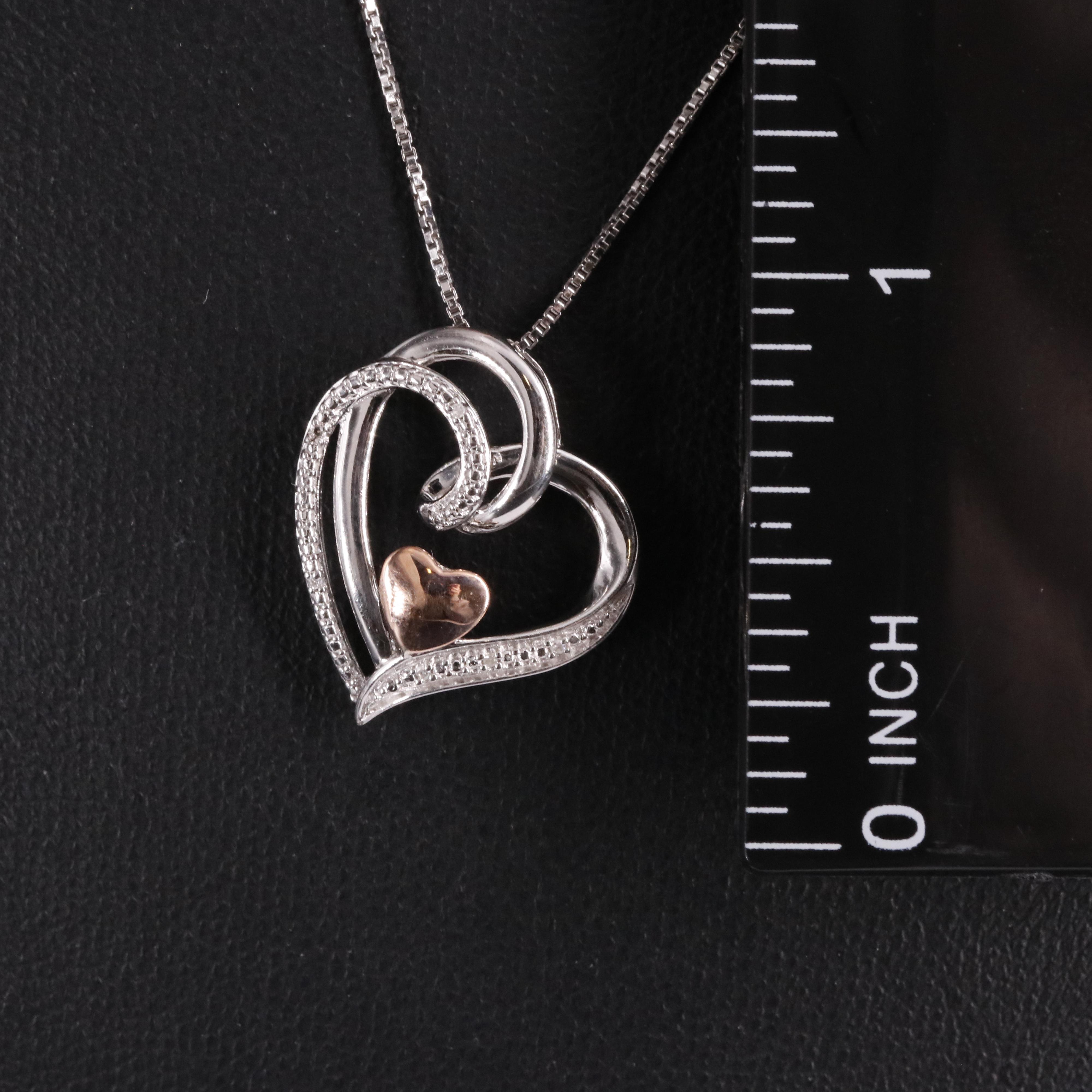 Sterling Diamond Heart Pendant Necklace with 10K Gold Accent