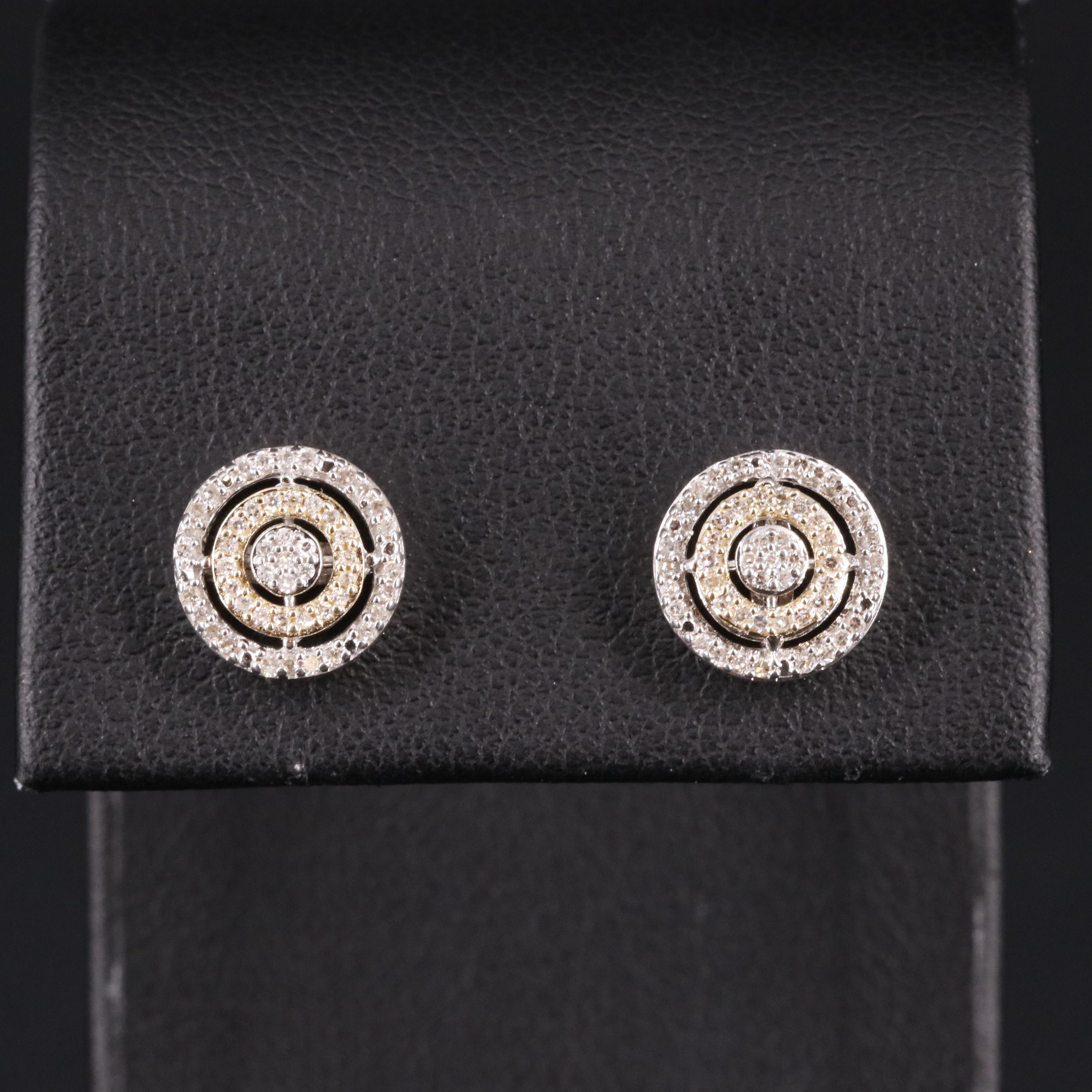 Sterling and 10K Gold Diamond Two-Tone Halo Stud Earrings