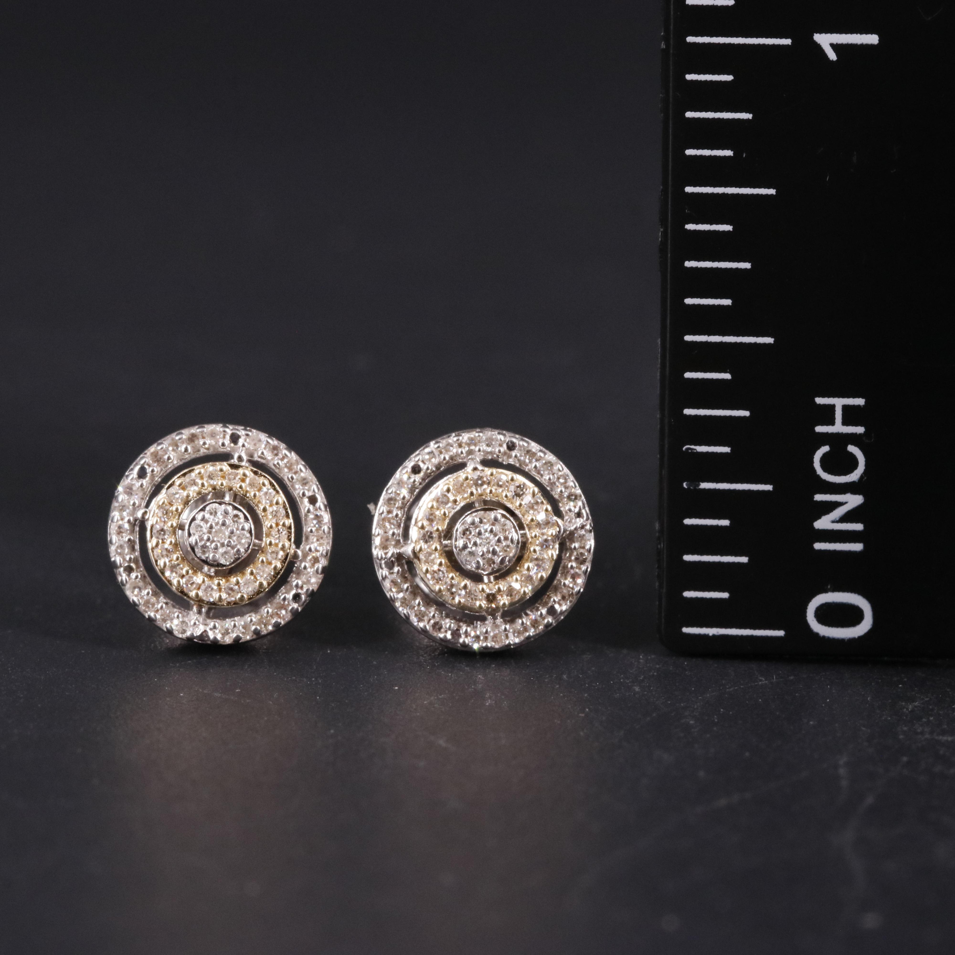 Sterling and 10K Gold Diamond Two-Tone Halo Stud Earrings