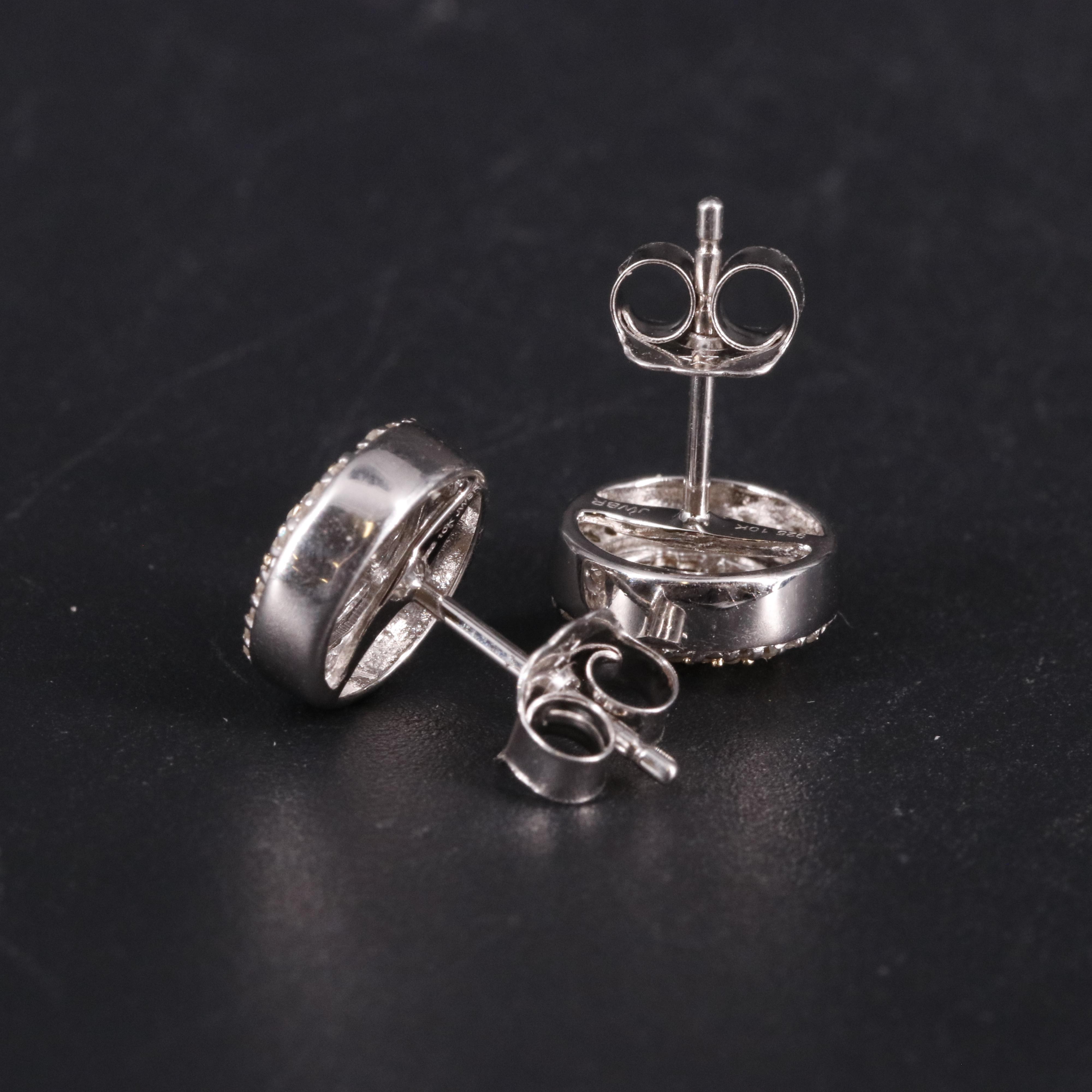 Sterling and 10K Gold Diamond Two-Tone Halo Stud Earrings