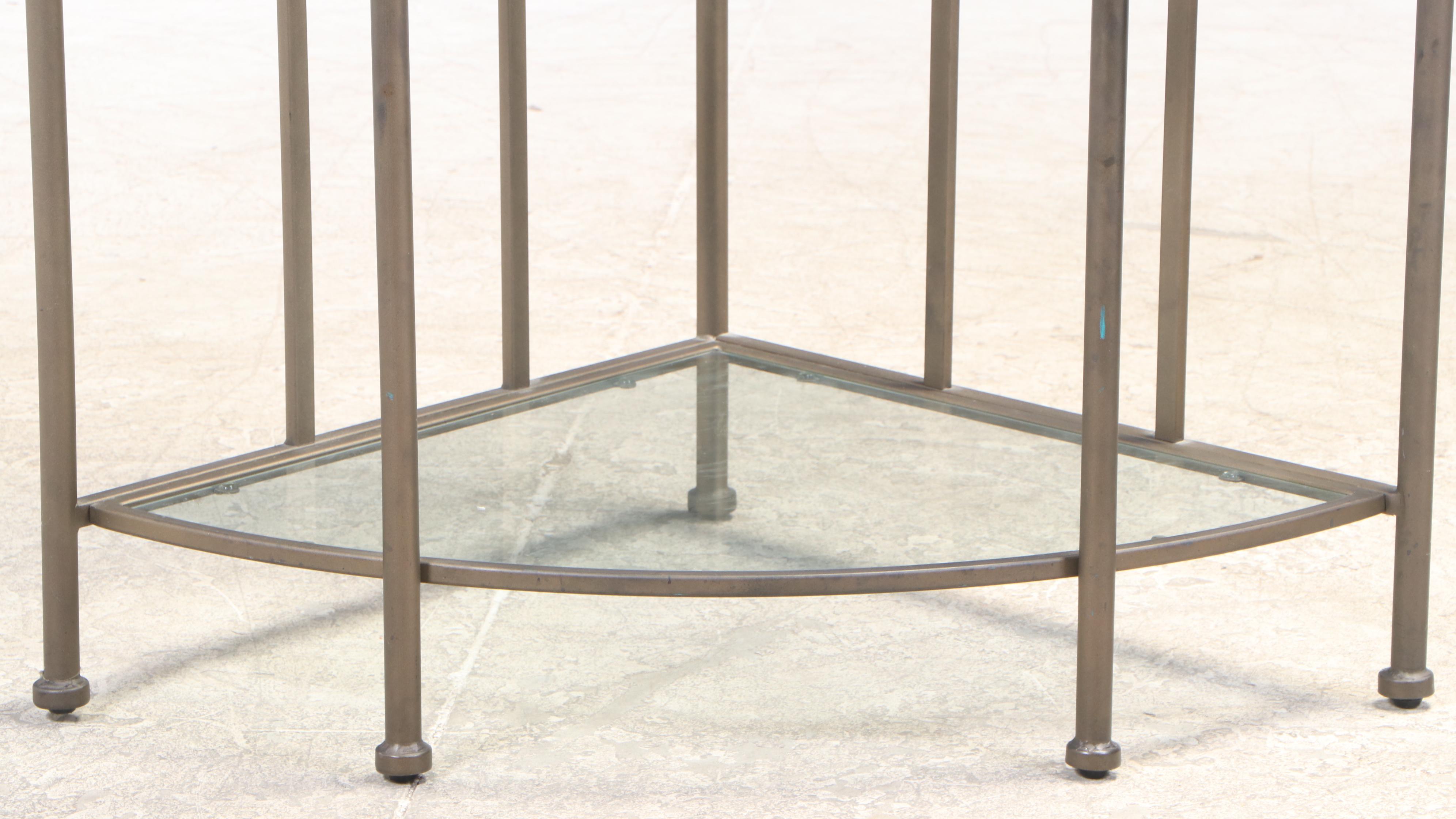 Tiered Metal Corner Table with Terrazo Detail and Scalloped Glass Top