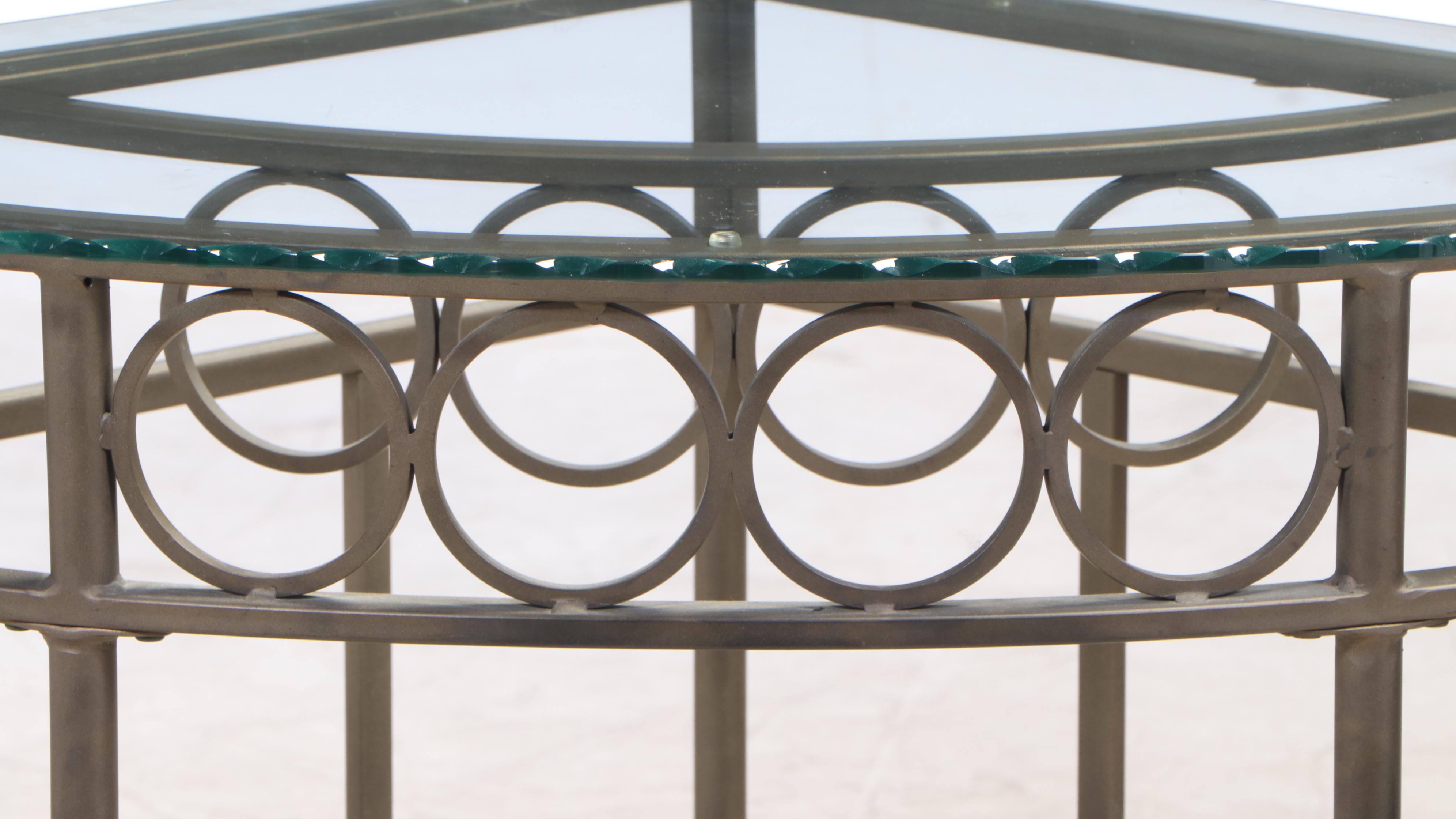 Tiered Metal Corner Table with Terrazo Detail and Scalloped Glass Top