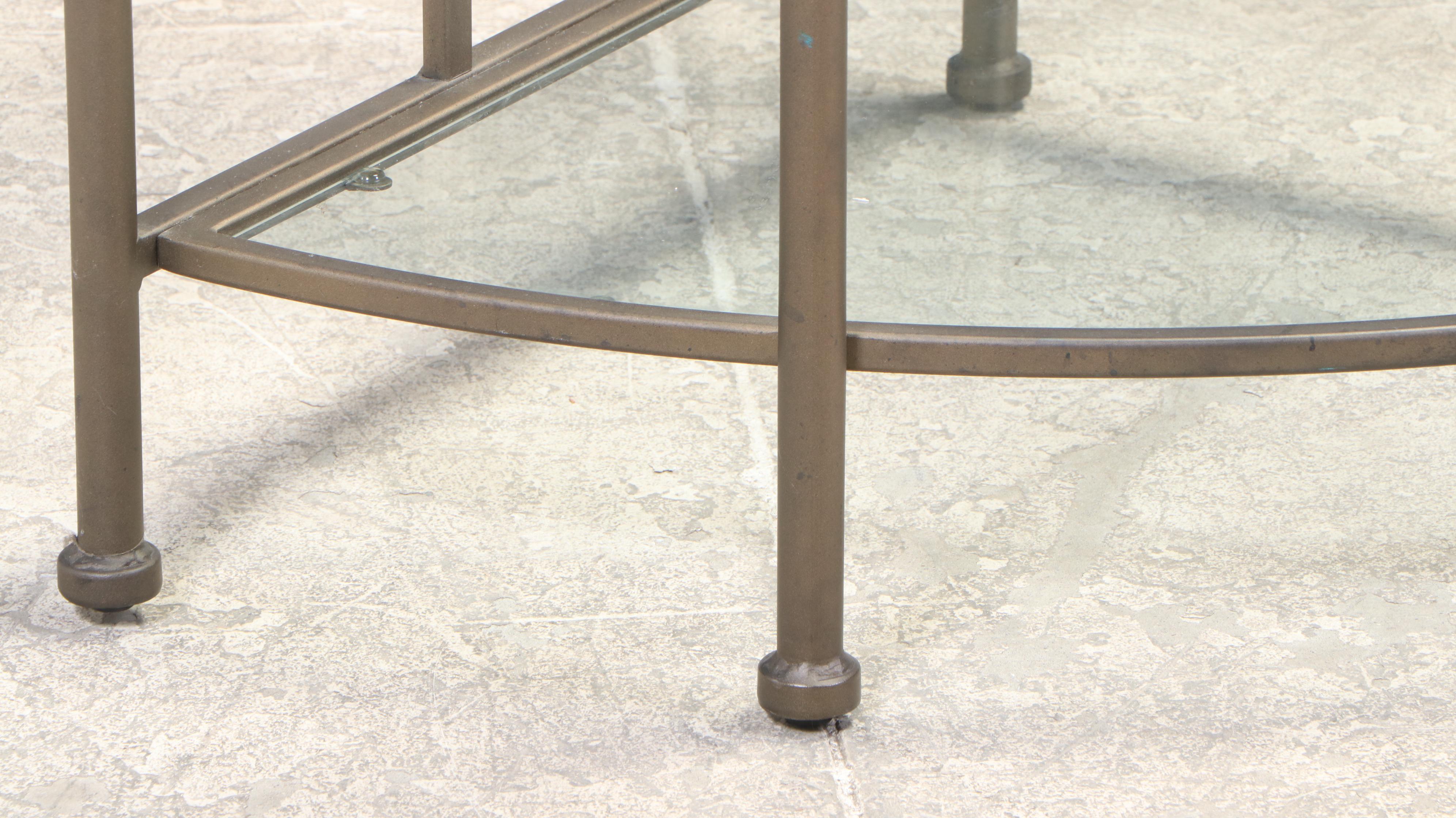 Tiered Metal Corner Table with Terrazo Detail and Scalloped Glass Top