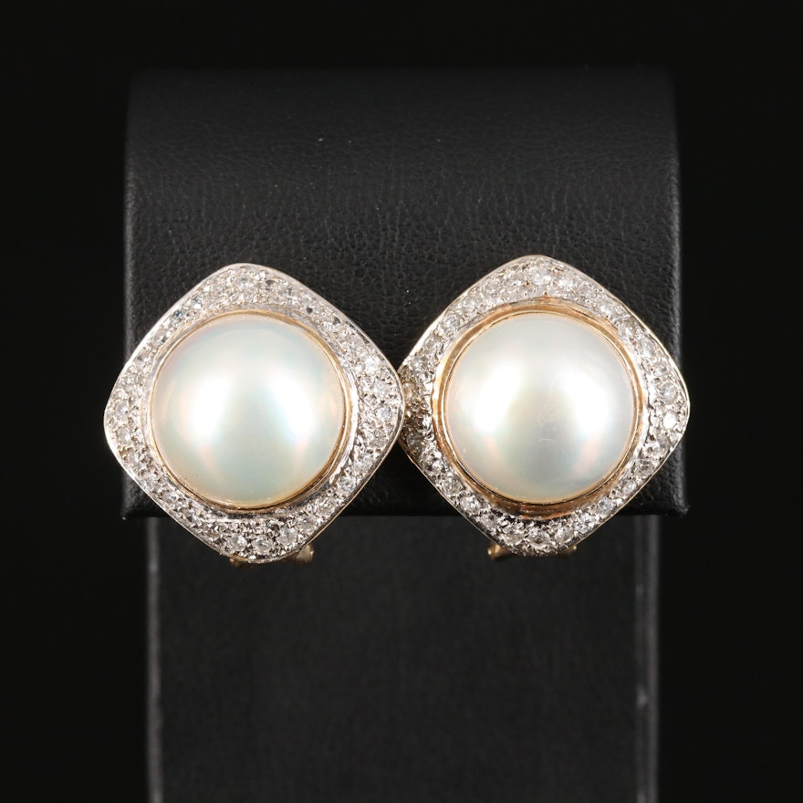 14K 15.00 MM Mabé Pearl and 1.00 CTW Diamond Button Earrings