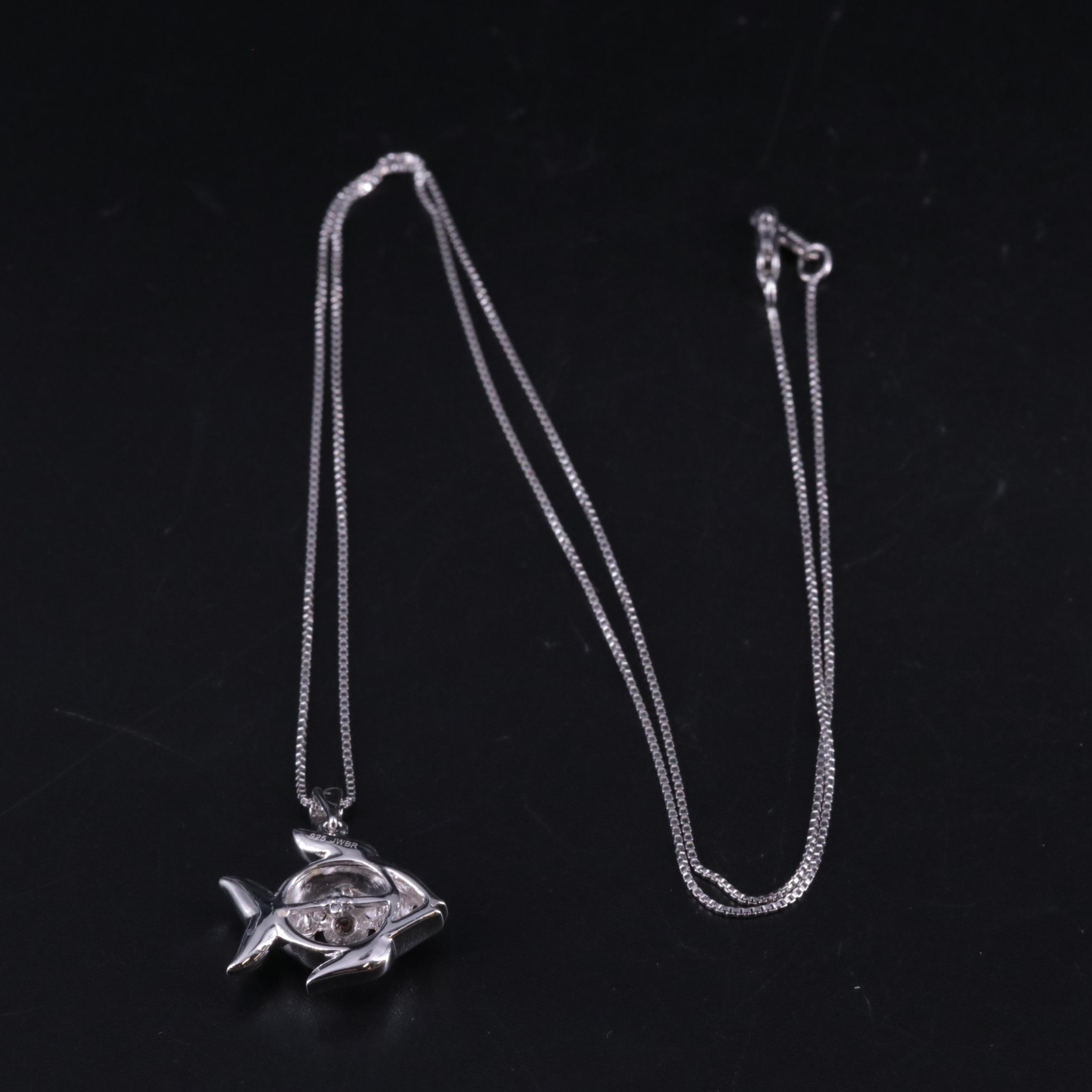 Sterling Diamond Fish Pendant Necklace
