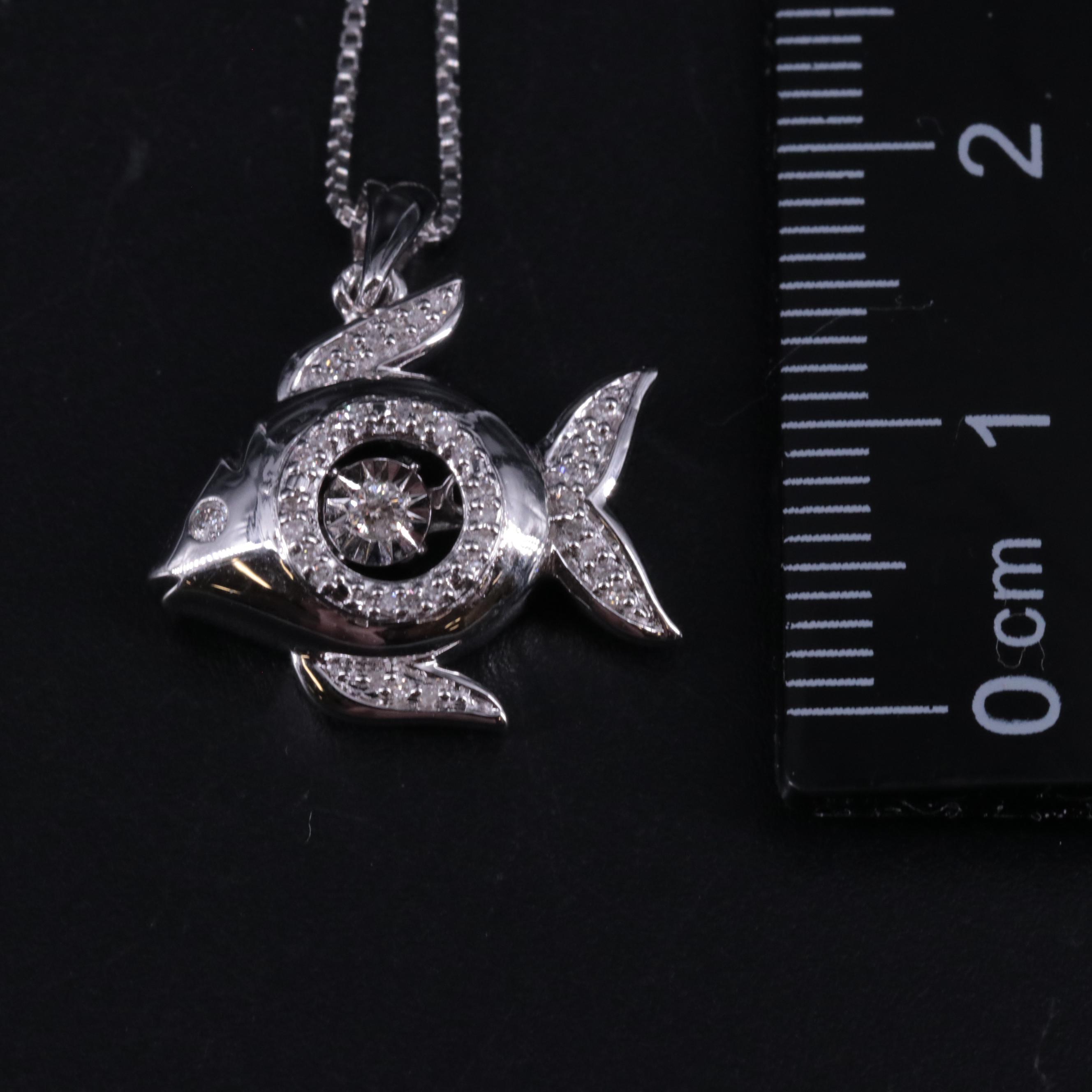 Sterling Diamond Fish Pendant Necklace
