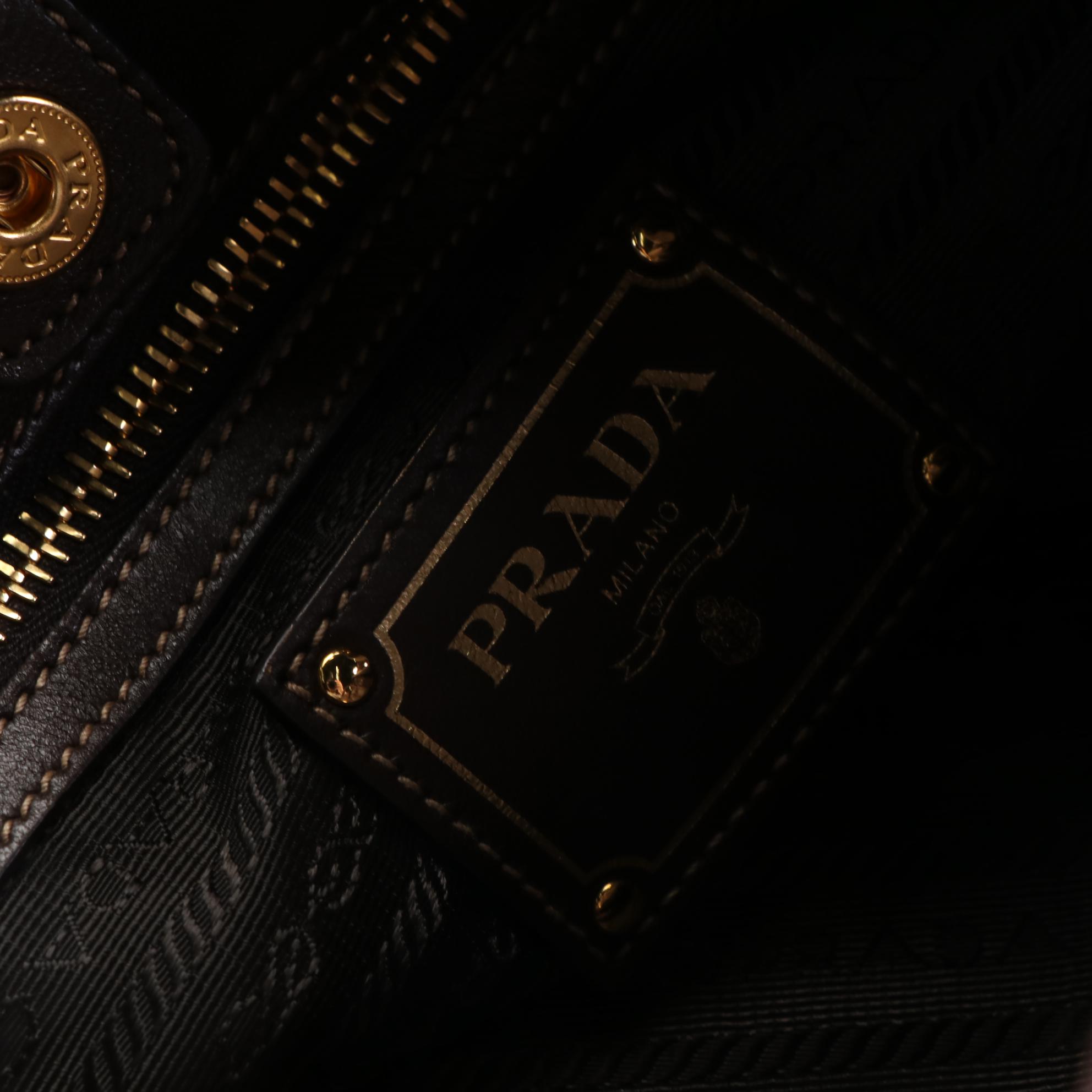 Prada Medium Bow Tote in Nylon Gabardine Jacquard and Brown Lambskin Leather