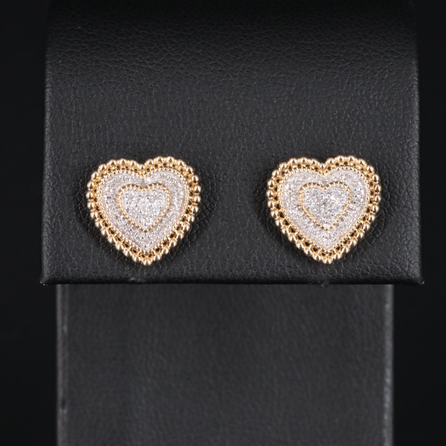 Sterling Diamond Heart Stud Earrings