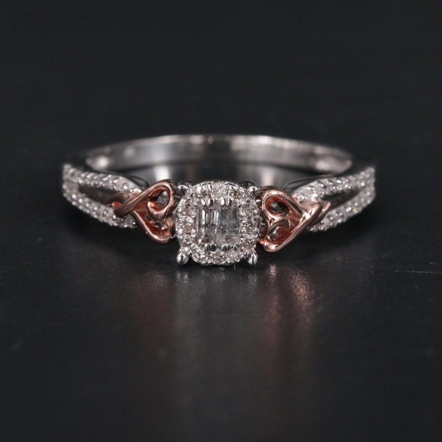 Sterling 0.20 CTW Diamond Ring with Rose Gold Heart Accents