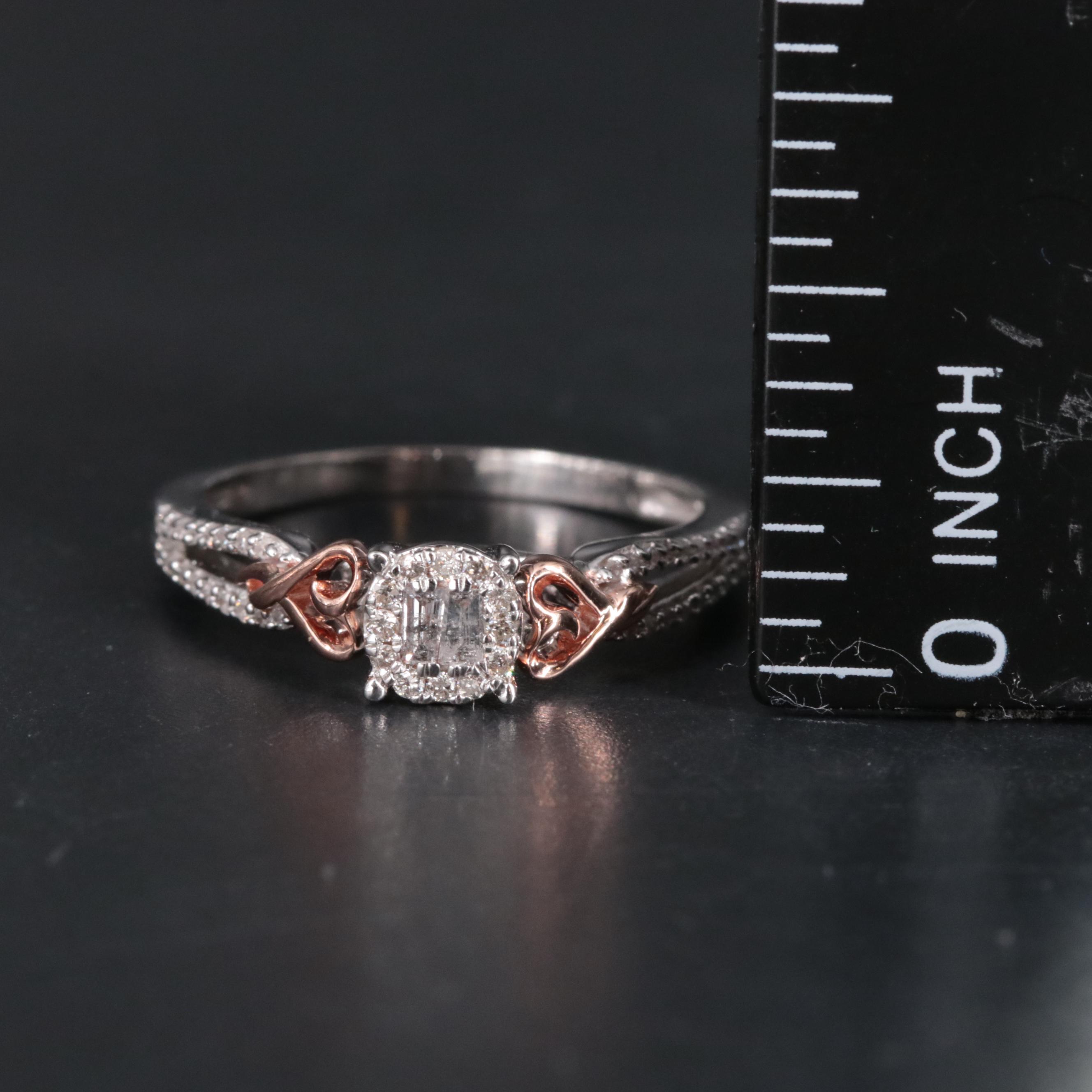 Sterling 0.20 CTW Diamond Ring with Rose Gold Heart Accents