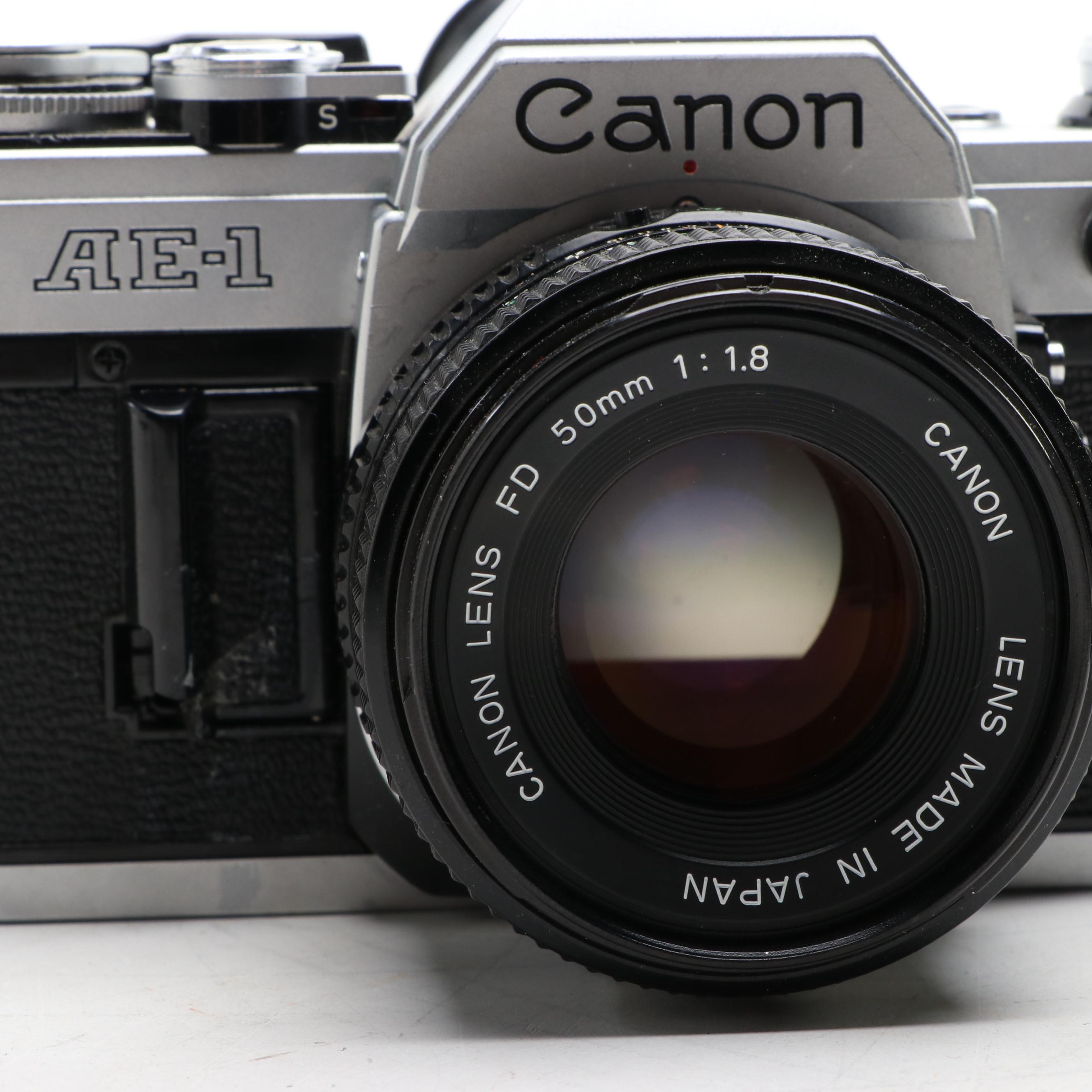 Canon AE-1 35mm and ELPH 2 Cameras with Camera Bag, Lens and Flash