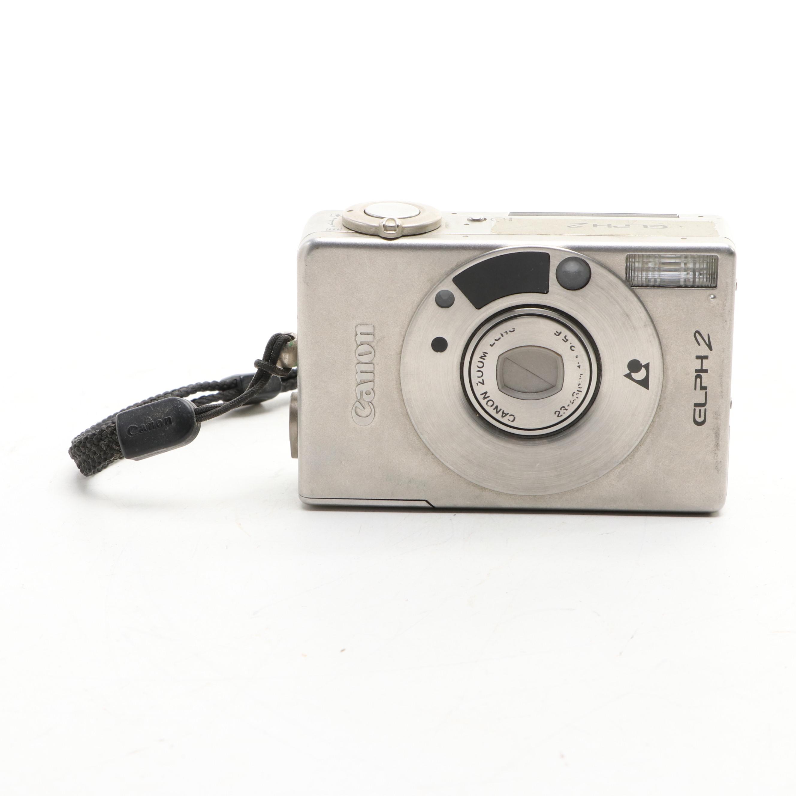 Canon AE-1 35mm and ELPH 2 Cameras with Camera Bag, Lens and Flash