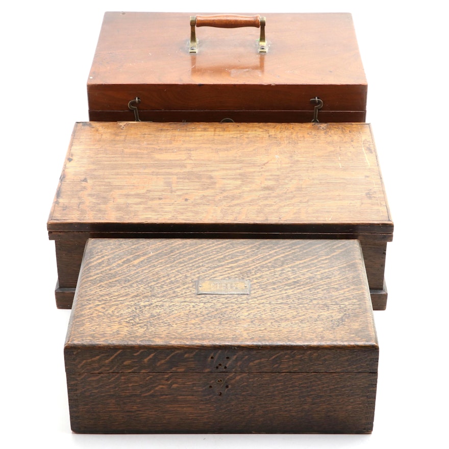 Oak and Mahogany Boxes, Early to Mid-20th Century