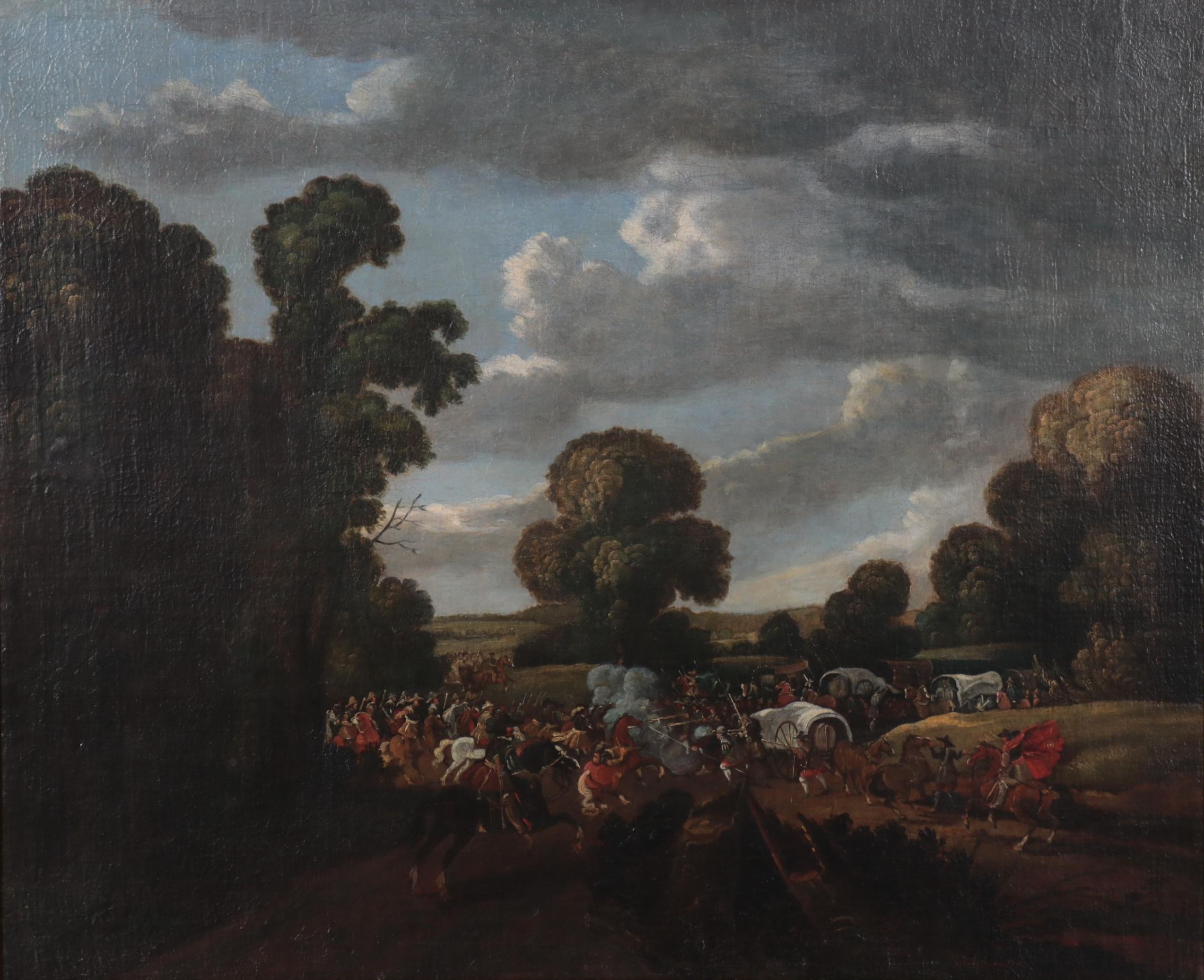 Continental Oil Painting of Battle Scene