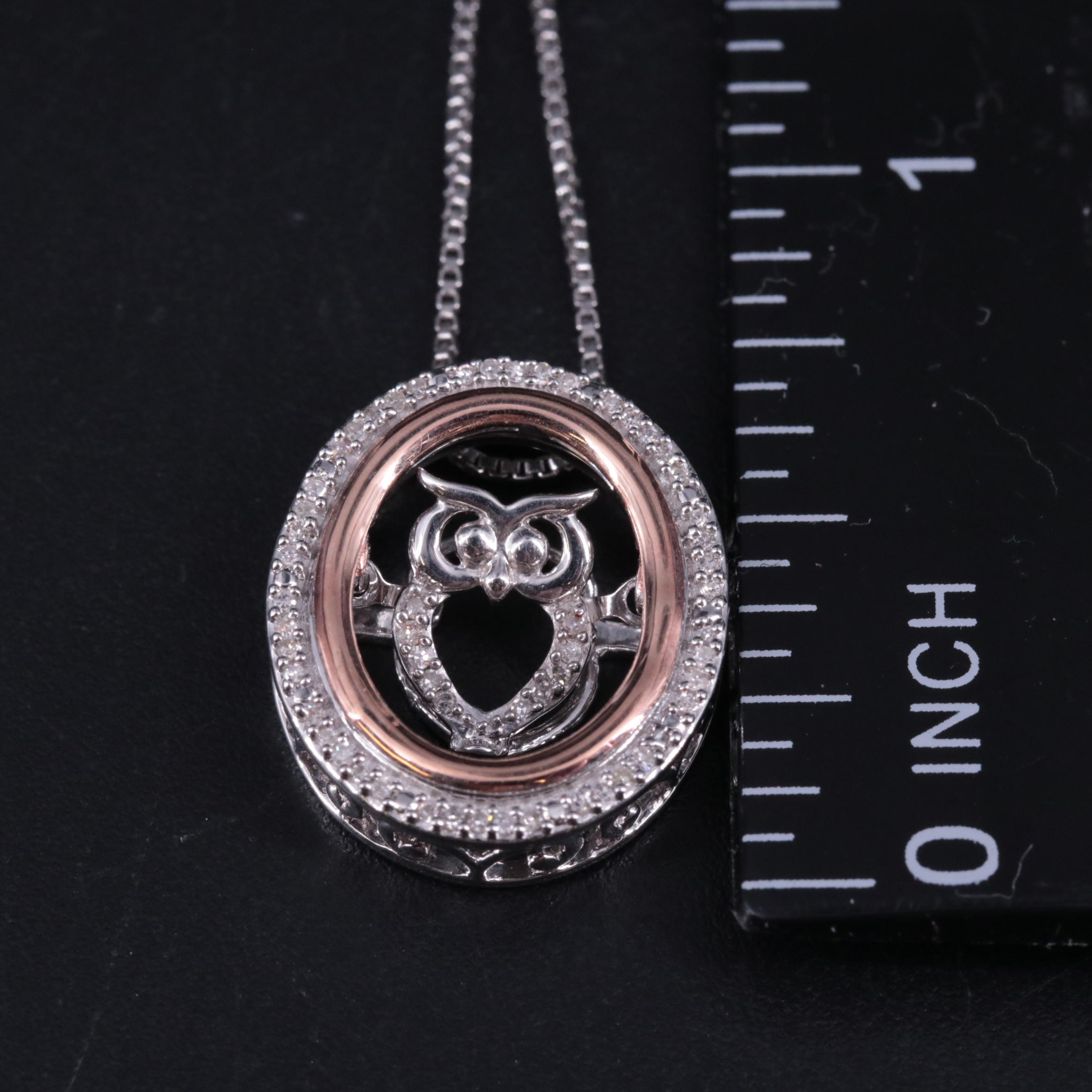 Sterling Diamond Owl Pendant Necklace