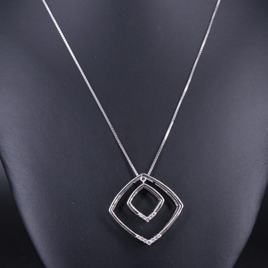 Sterling Silver 0.26 CTW Diamond Square Pendant Necklace