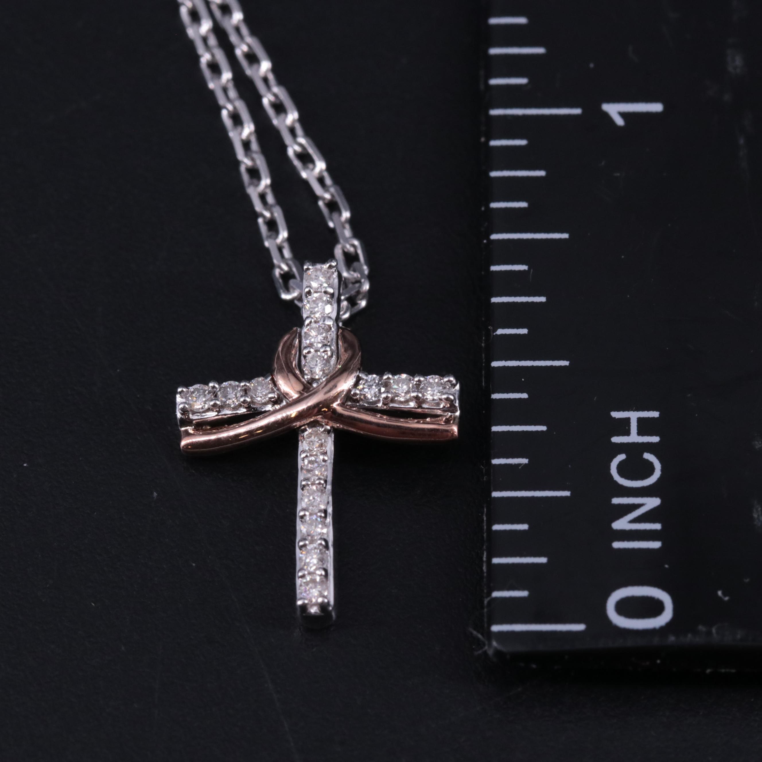 Sterling 0.10 CTW Diamond Cross Pendant Necklace with 10K Rose Gold