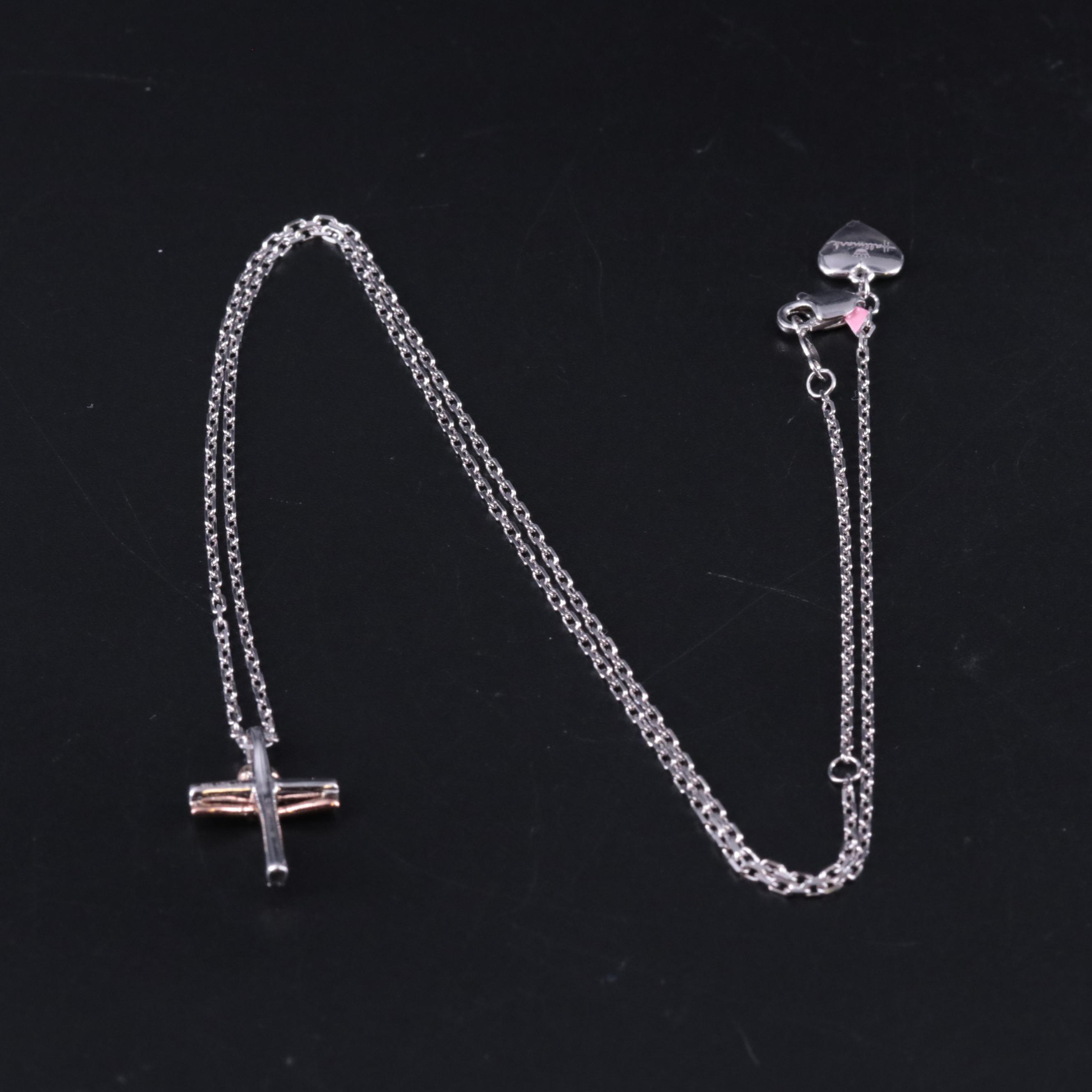 Sterling 0.10 CTW Diamond Cross Pendant Necklace with 10K Rose Gold