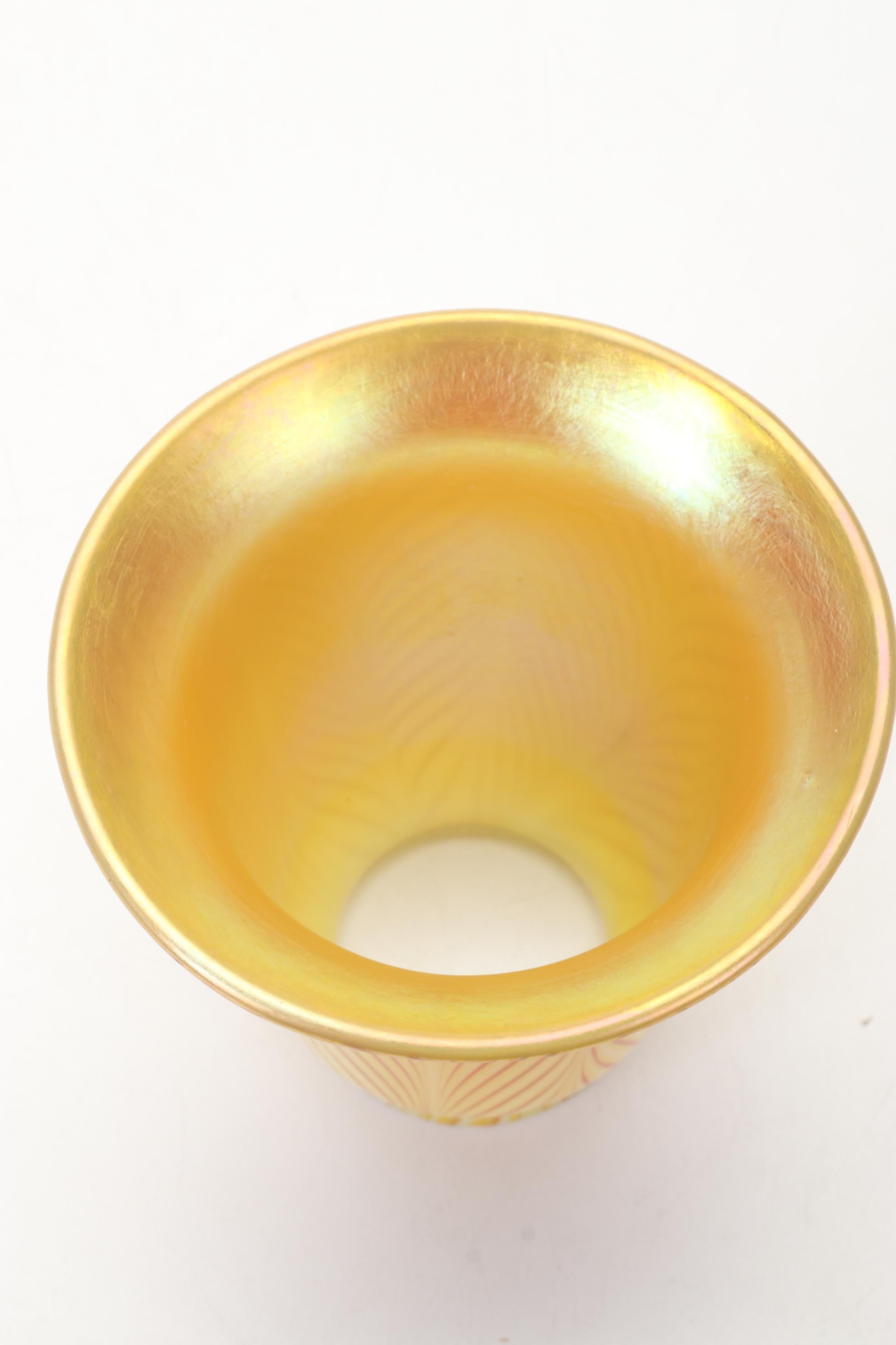 Orient & Flume Art Glass Gold Pulled Feather Lamp Shades, 1980