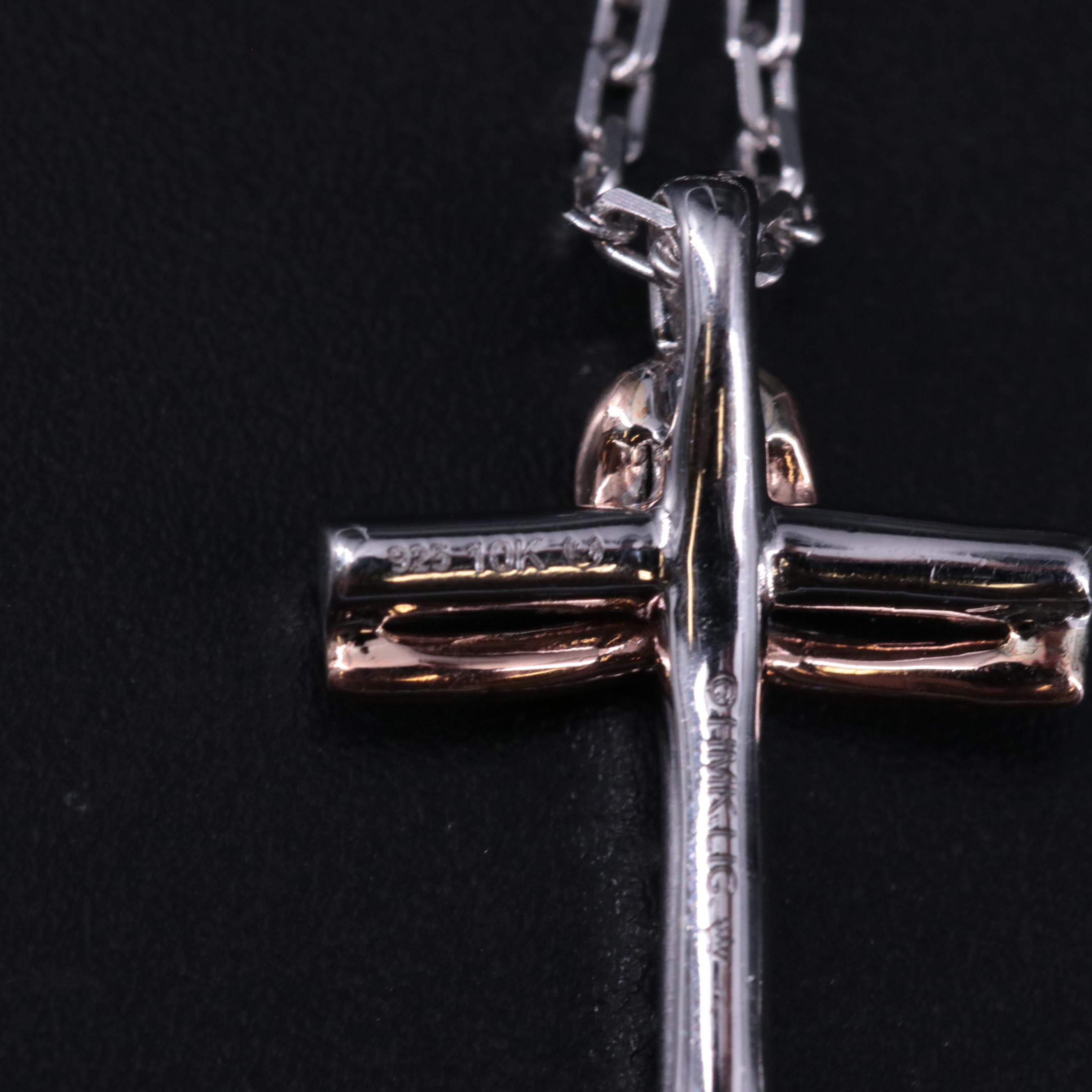 Sterling 0.10 CTW Diamond Cross Pendant Necklace with 10K Rose Gold