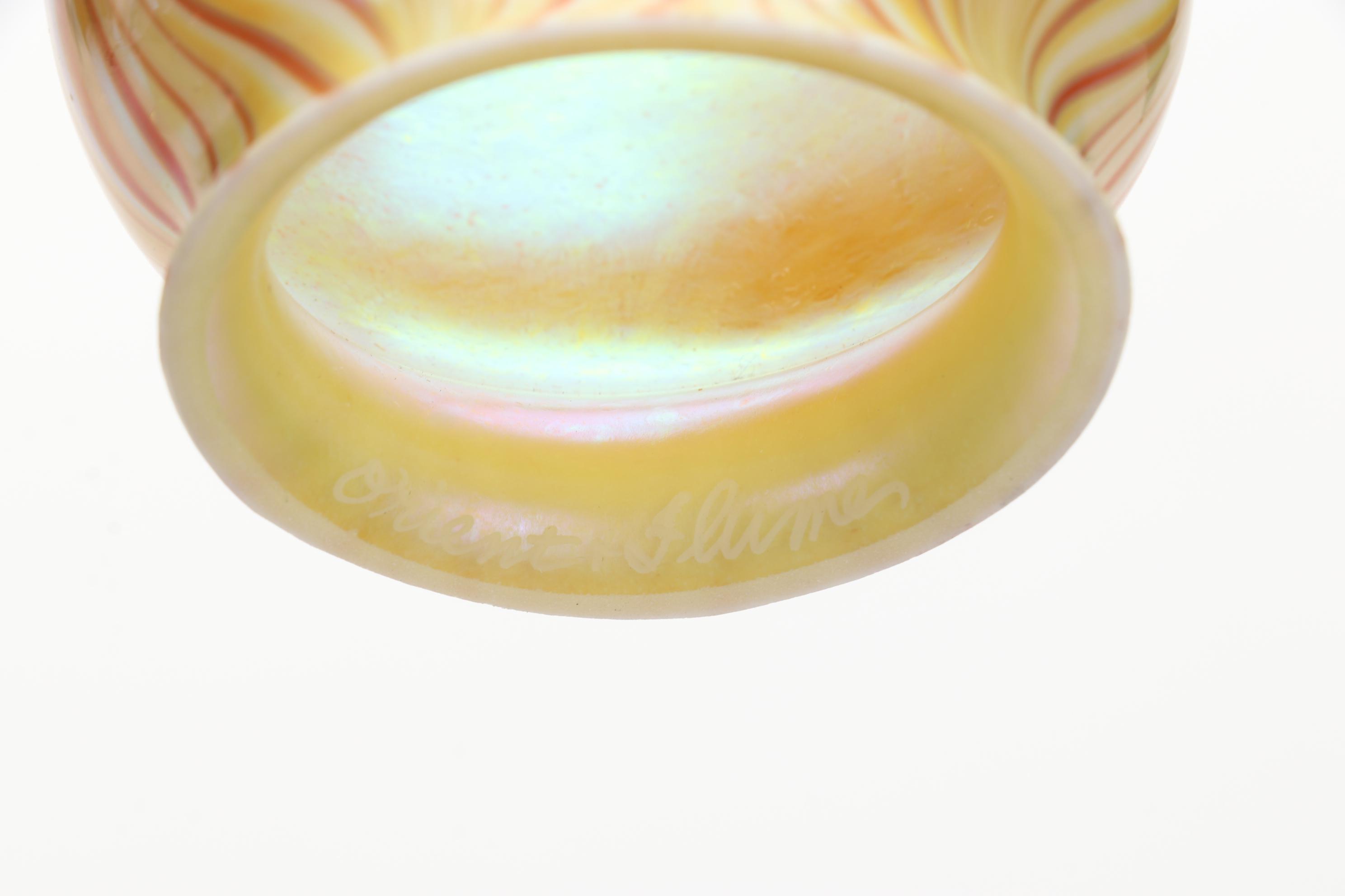 Orient & Flume Art Glass Gold Pulled Feather Lamp Shades, 1980