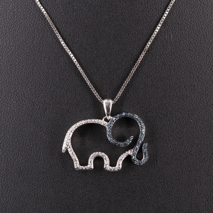 Sterling Diamond Elephant Pendant Necklace