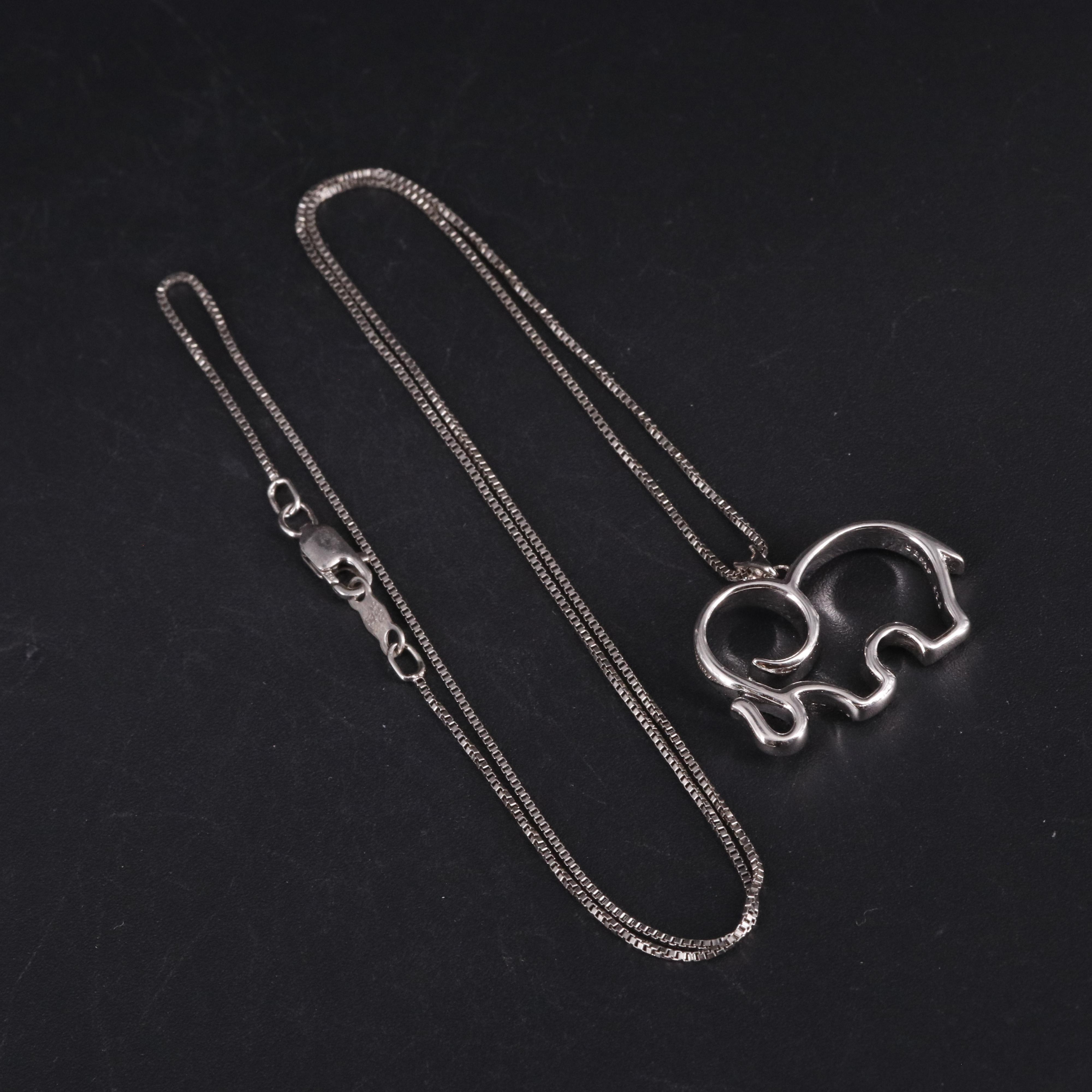 Sterling Diamond Elephant Pendant Necklace