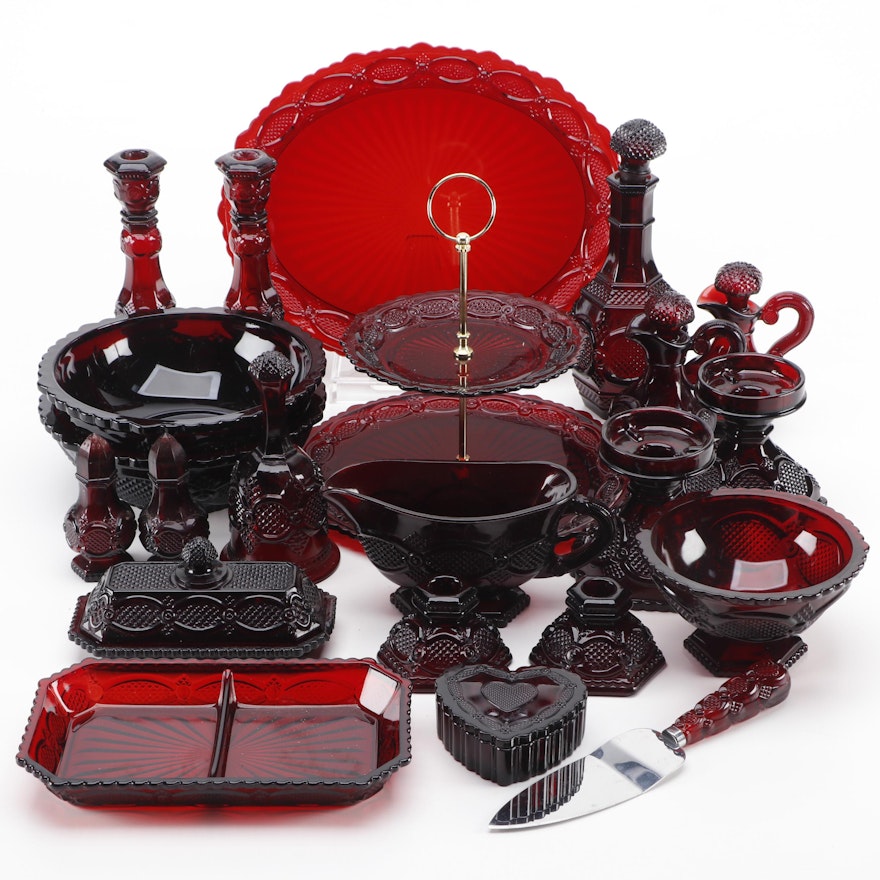 Avon "Cape Cod Ruby" Glass Serveware, Late 20th Century