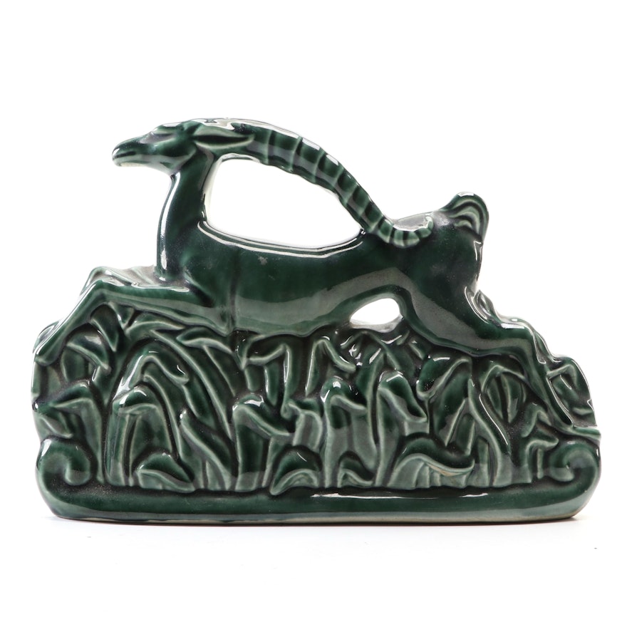 Dark Green Ceramic Leaping Gazelle TV Lamp