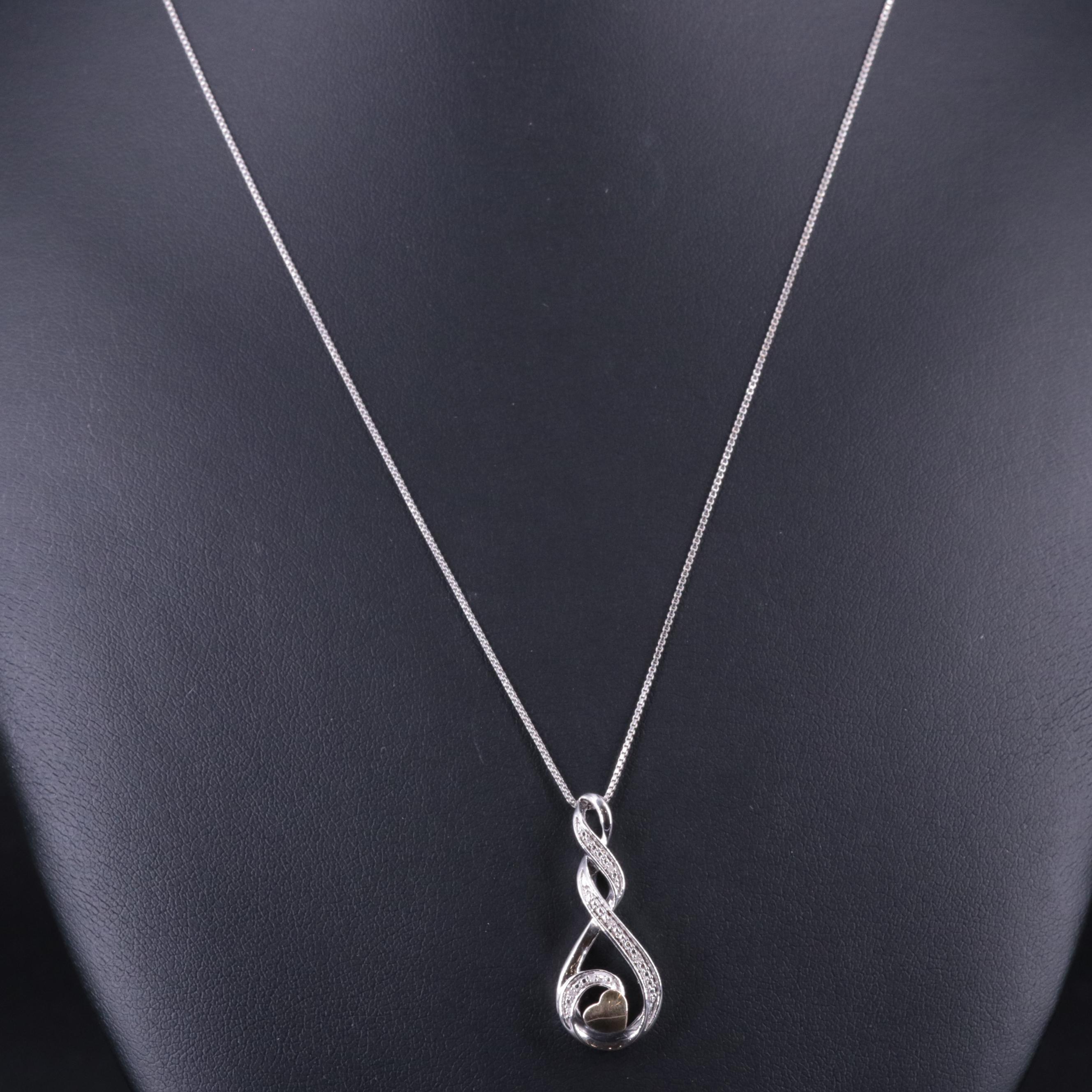 Sterling 0.01 CTW Diamond Spiral Heart Pendant Necklace