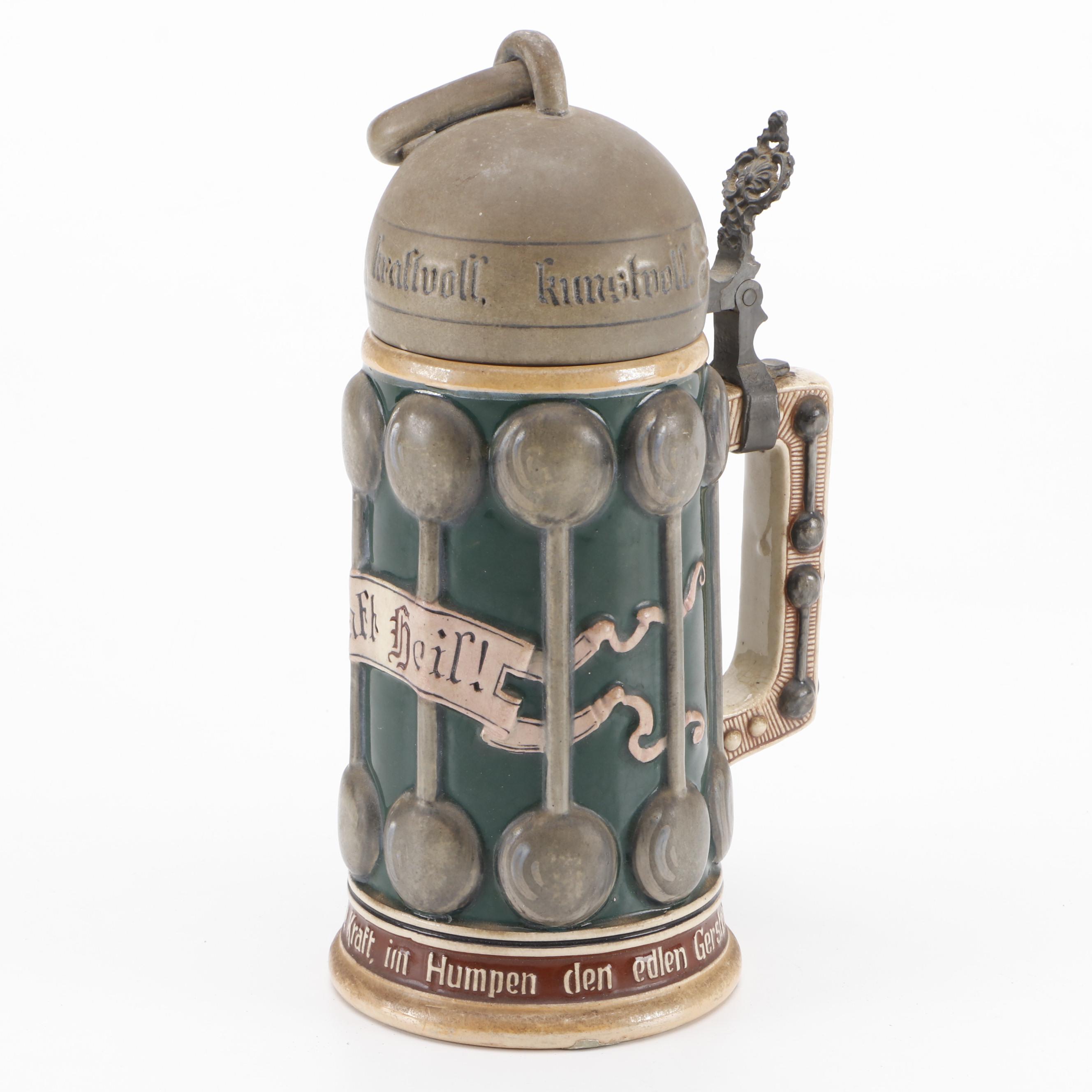 German Stoneware Beer Stein, Late 19th/ Early 20th Century