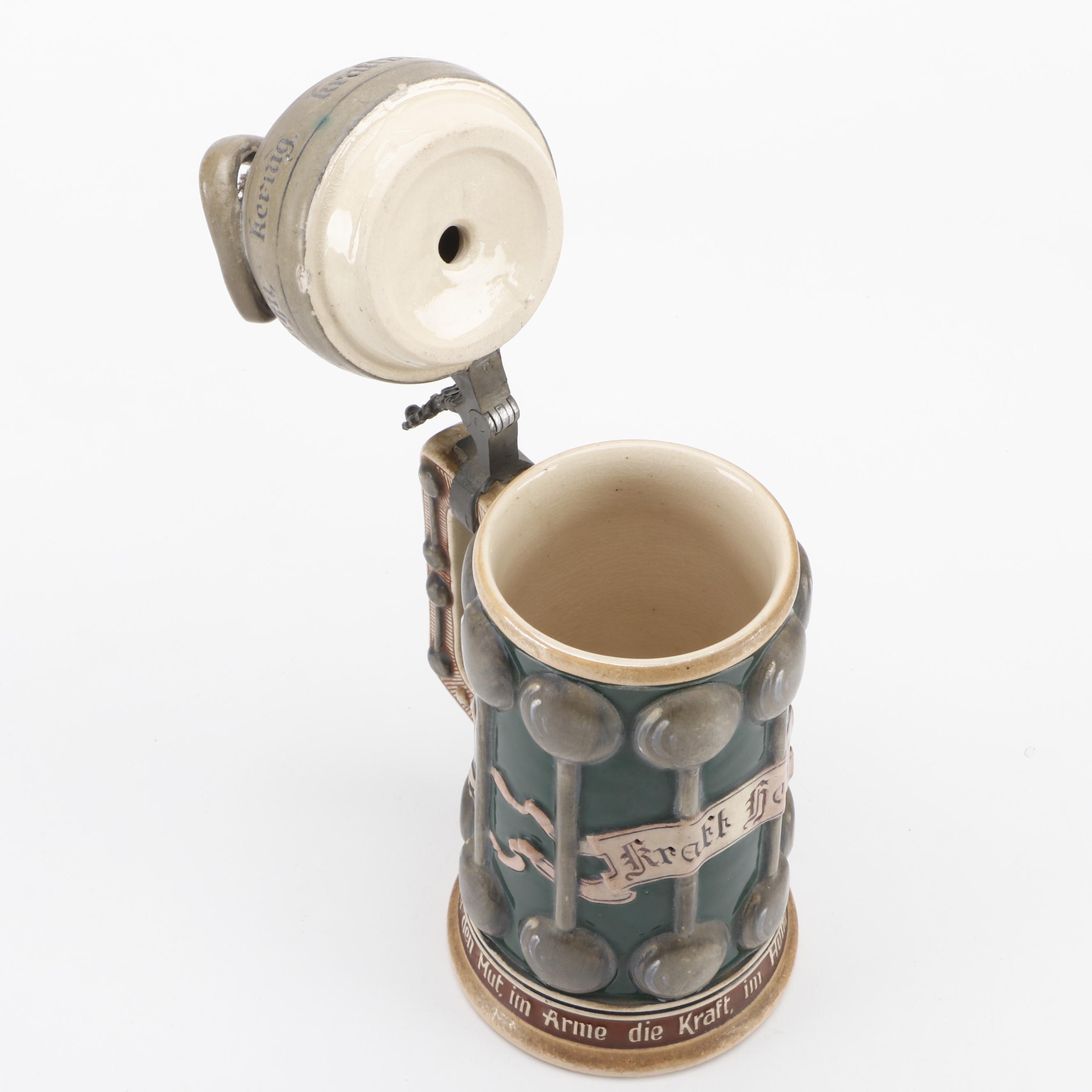 German Stoneware Beer Stein, Late 19th/ Early 20th Century