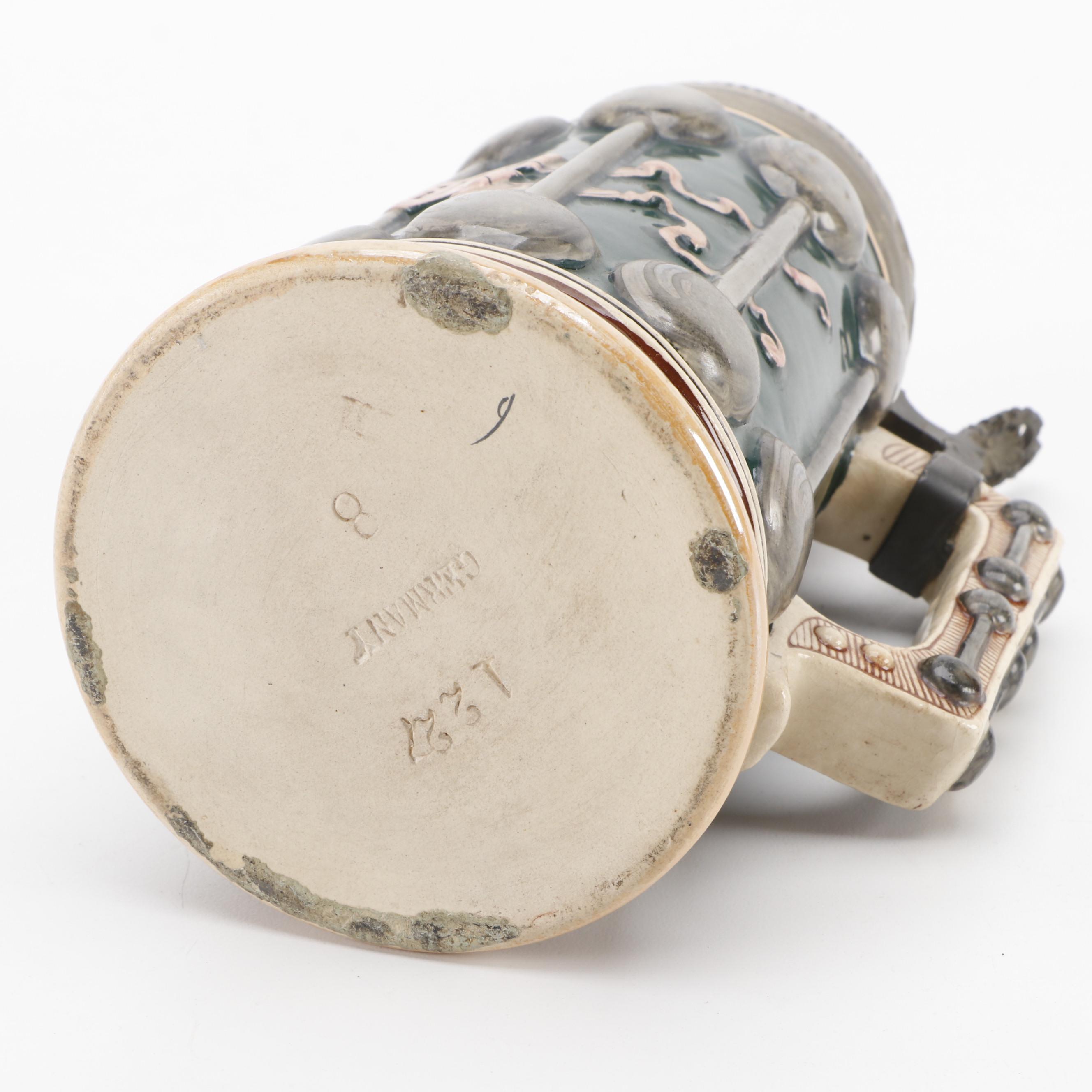 German Stoneware Beer Stein, Late 19th/ Early 20th Century