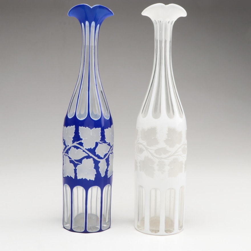 Cut-to-Clear White and Blue Grape Vine Decanters