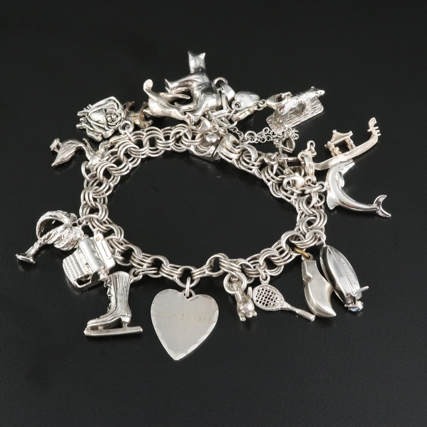 Sterling Charm Bracelet Featuring Sterling and 835 Silver Charms